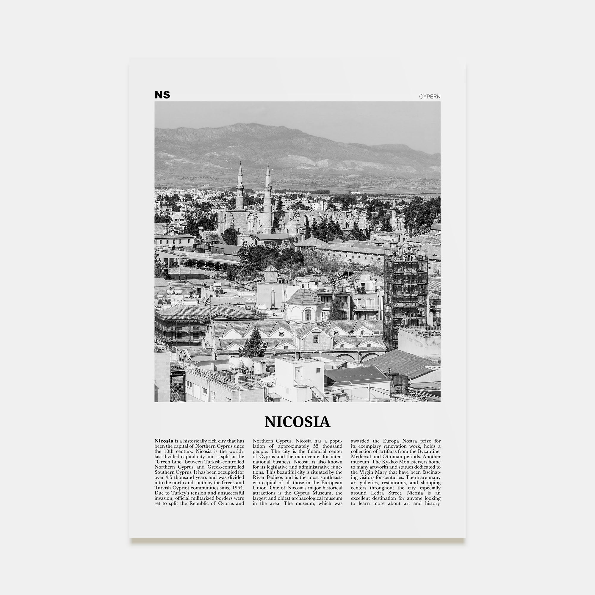 Nicosia Travel B&W Poster