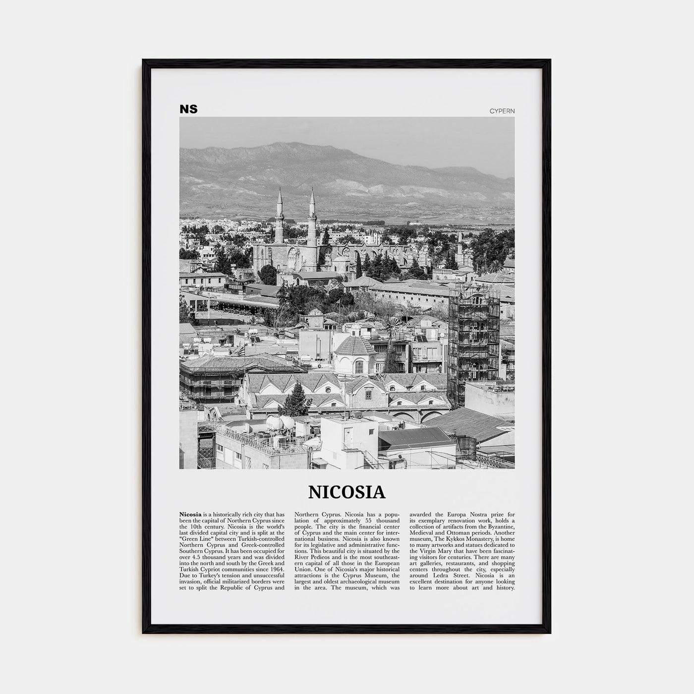 Nicosia Travel B&W Poster