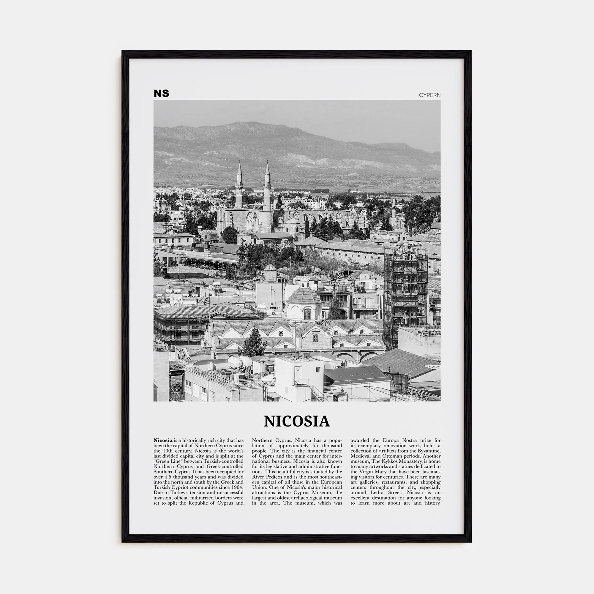 Nicosia Travel B&W Poster