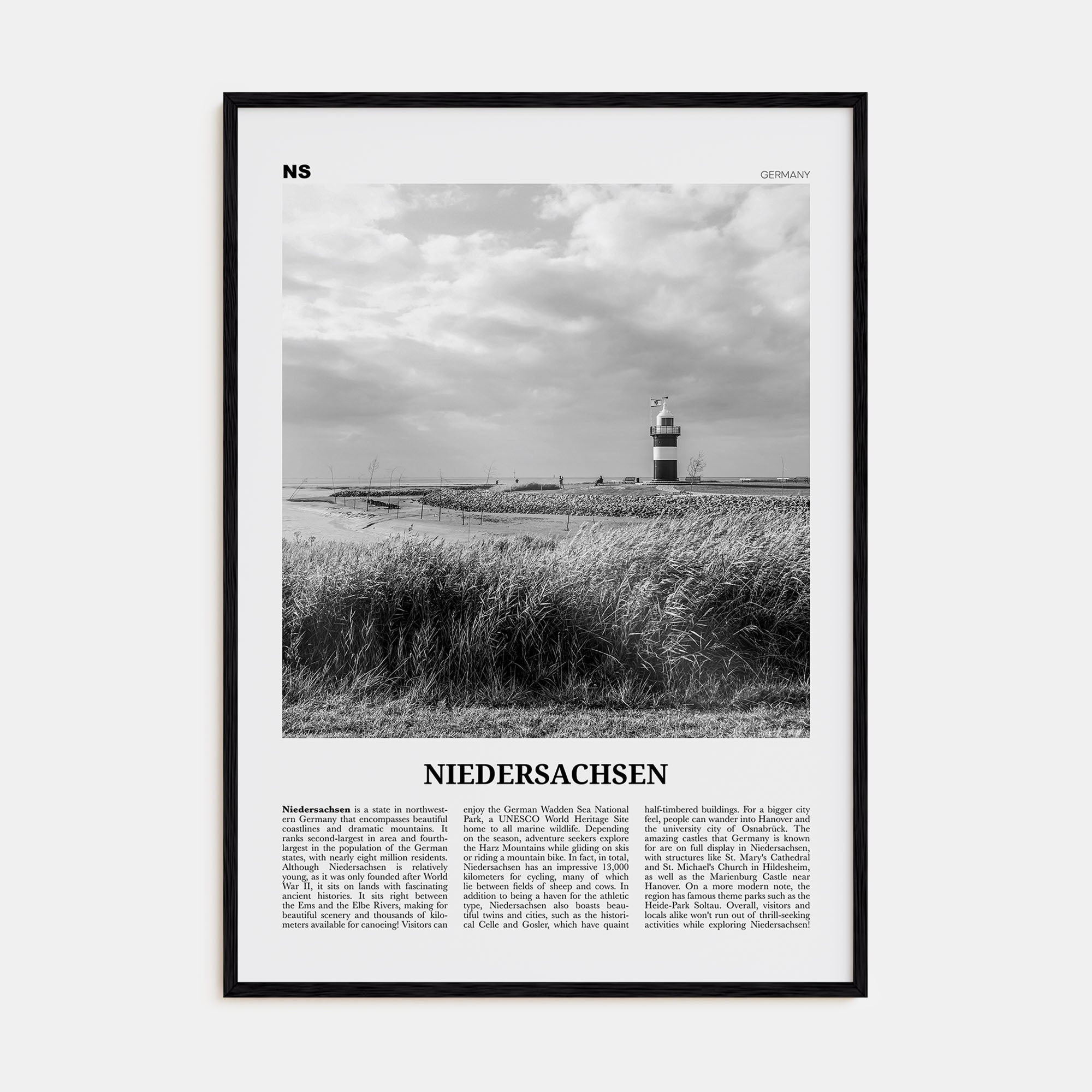 Niedersachsen Travel B&W Poster
