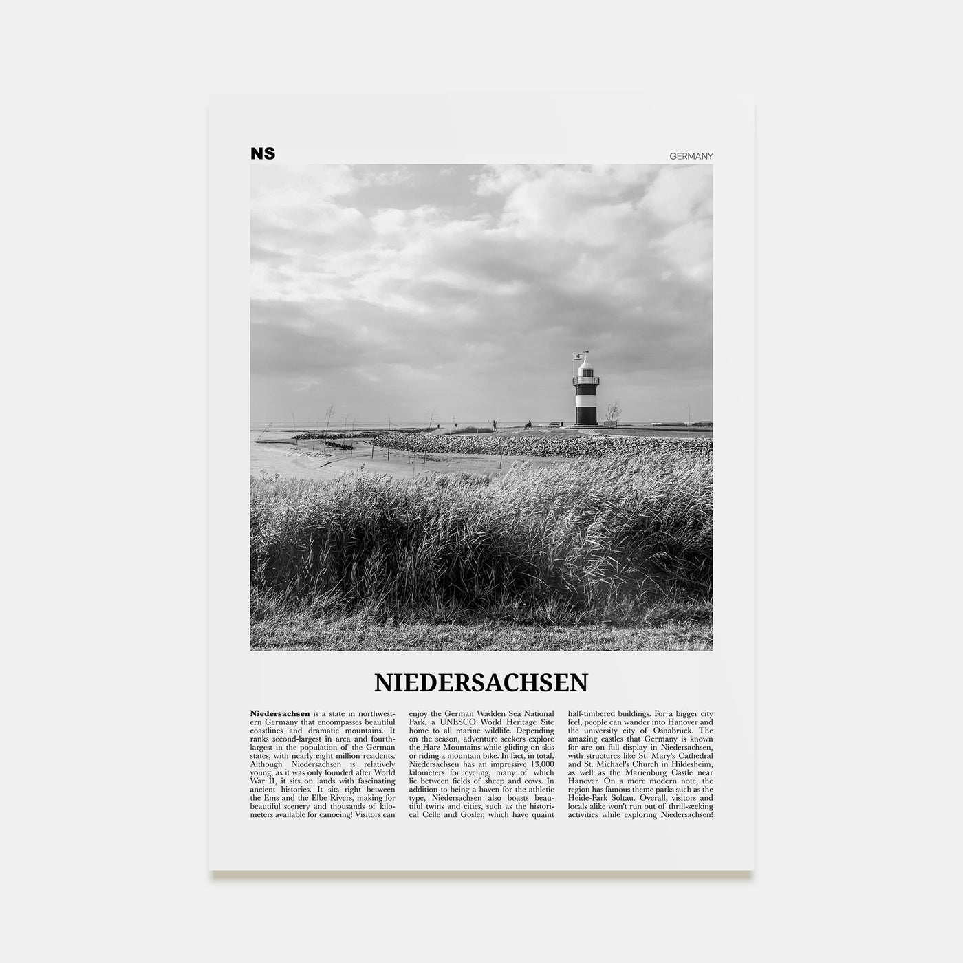 Niedersachsen Travel B&W Poster