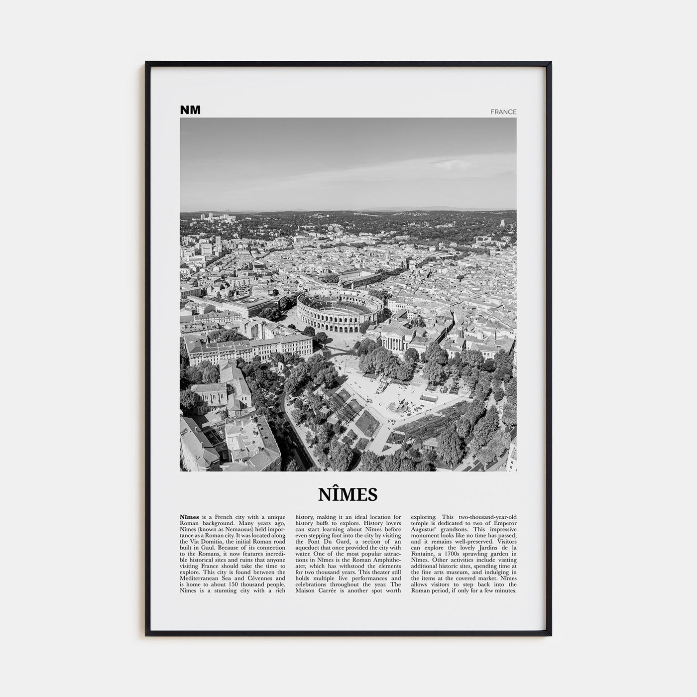 Nîmes Travel B&W Poster