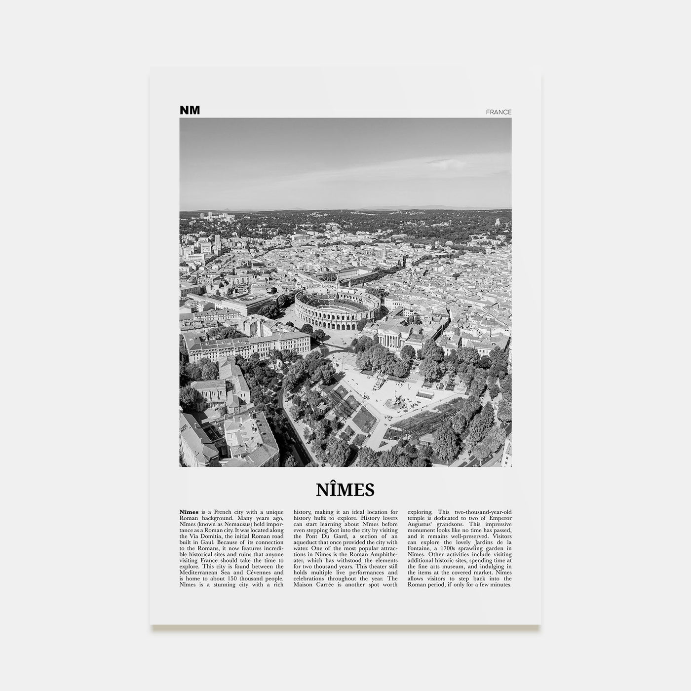 Nîmes Travel B&W Poster