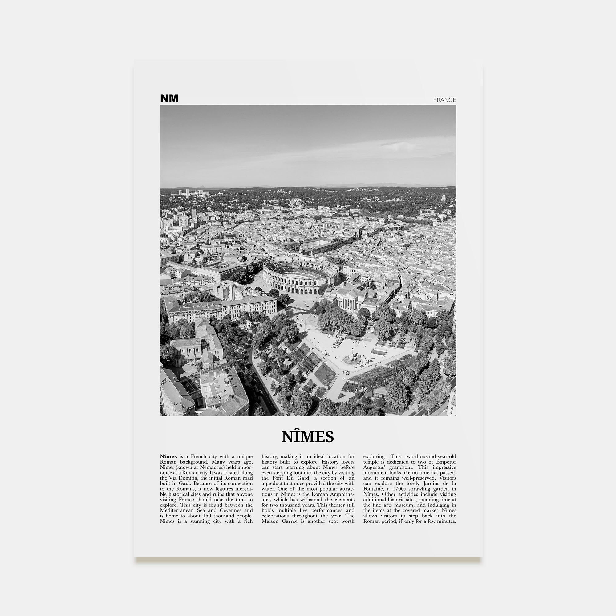 Nîmes Travel B&W Poster