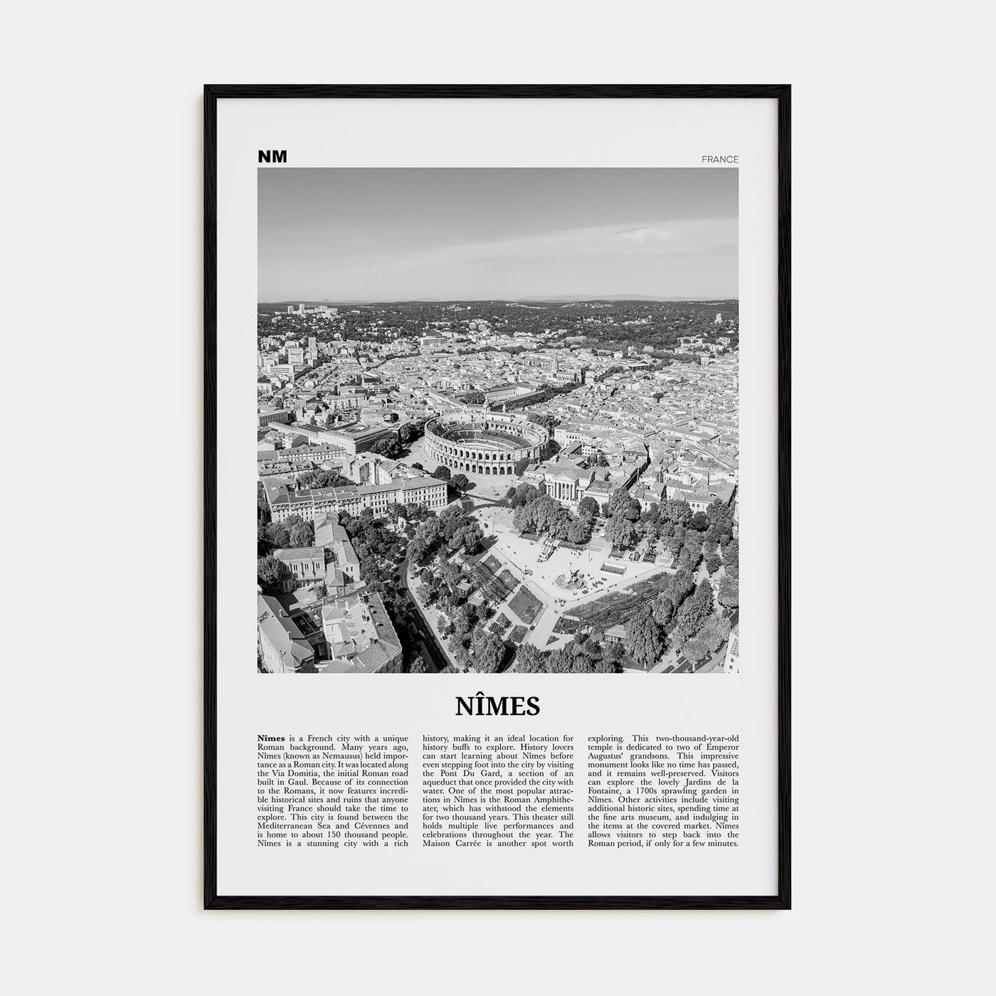 Nîmes Travel B&W Poster