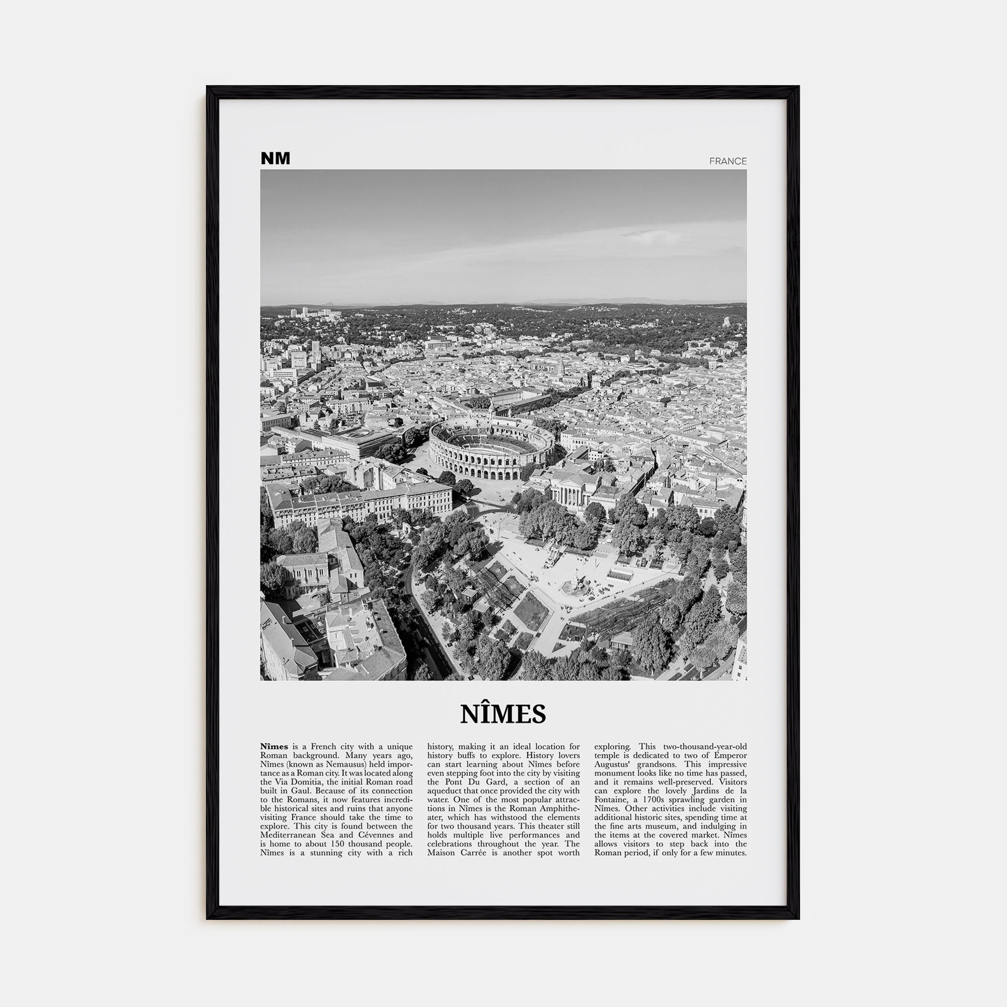 Nîmes Travel B&W Poster