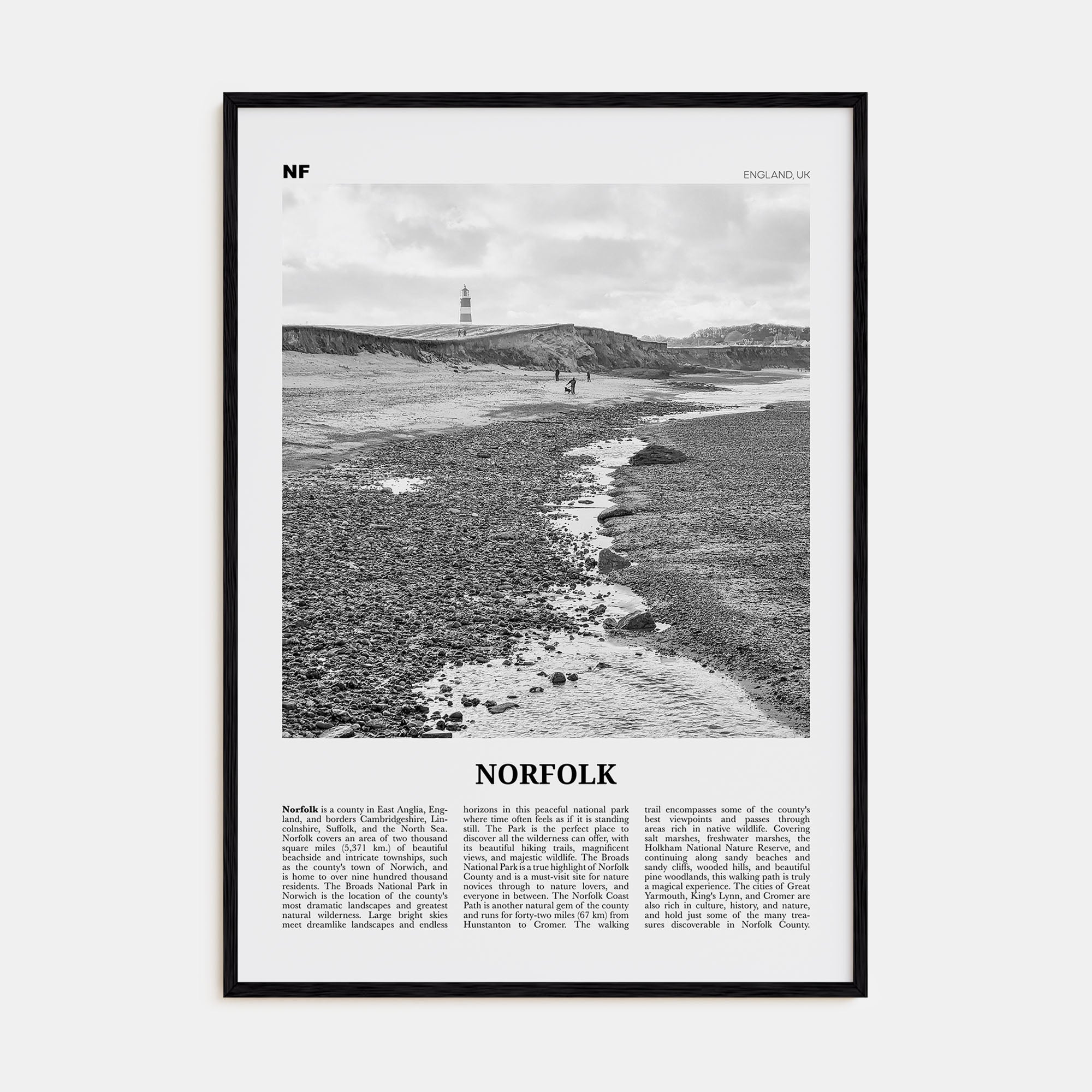 Norfolk, England Travel B&W Poster