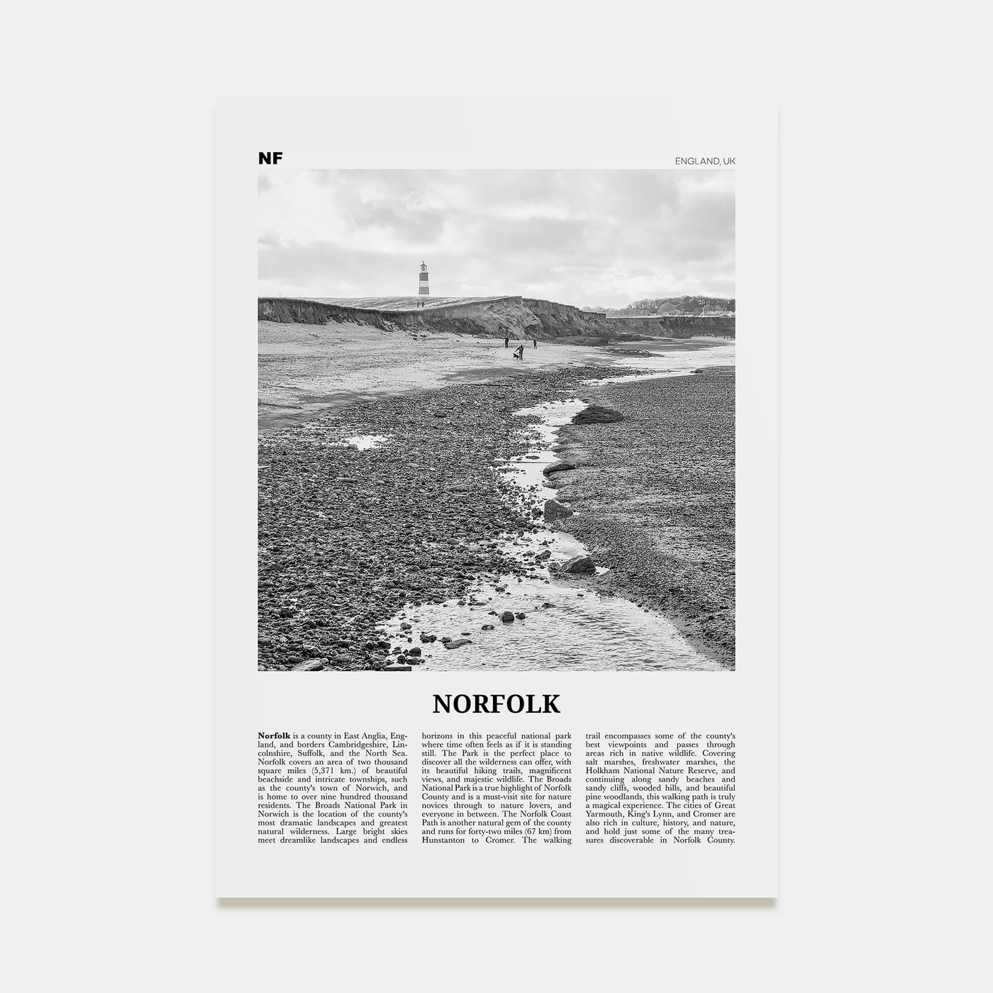 Norfolk, England Travel B&W Poster