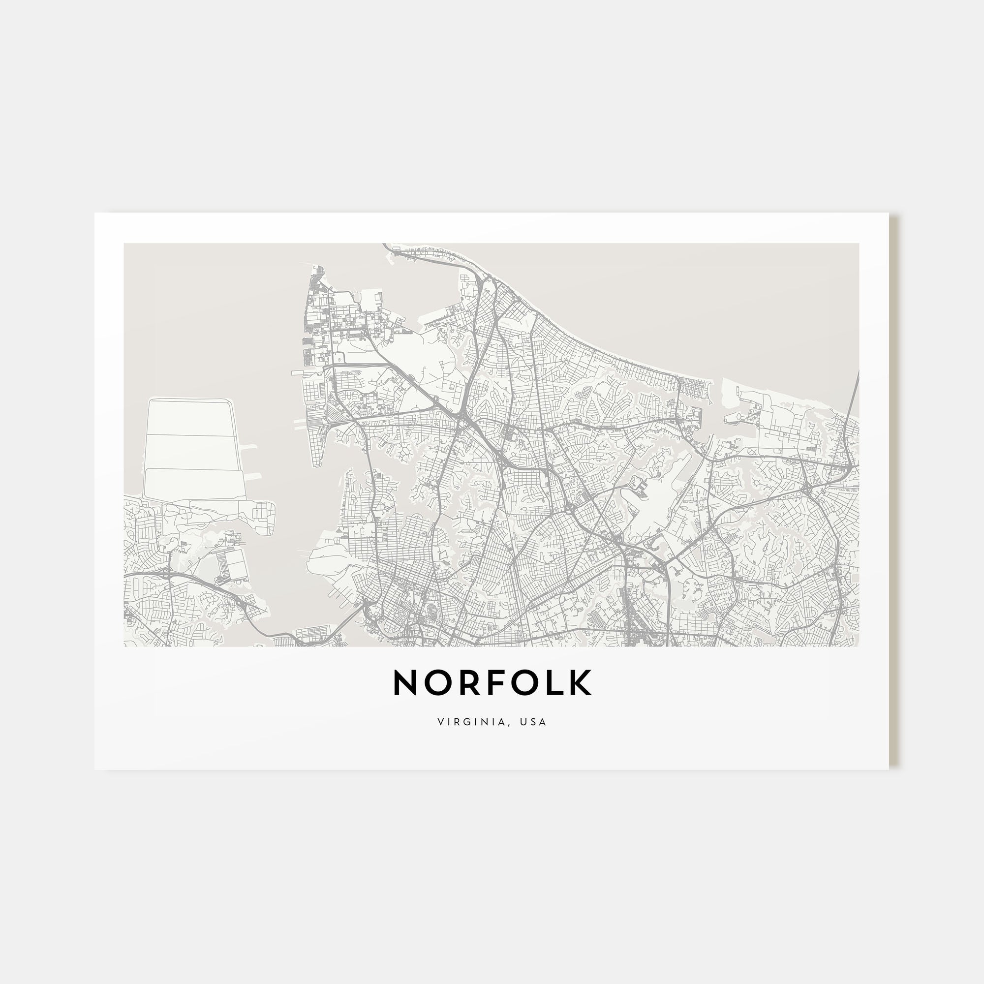 Norfolk, Virginia Map Landscape Poster