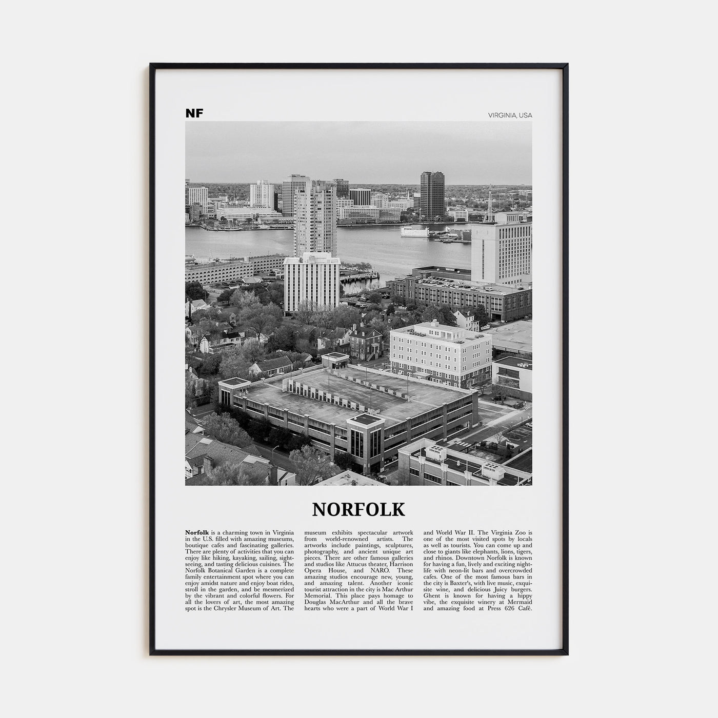 Norfolk, Virginia Travel B&W Poster