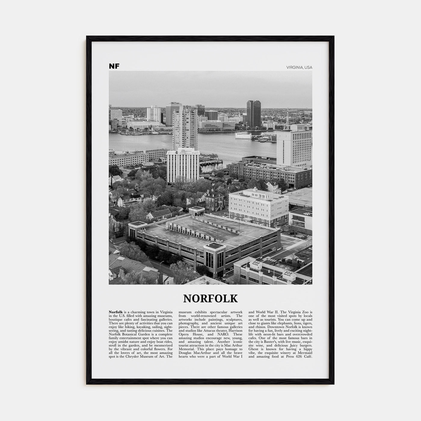 Norfolk, Virginia Travel B&W Poster