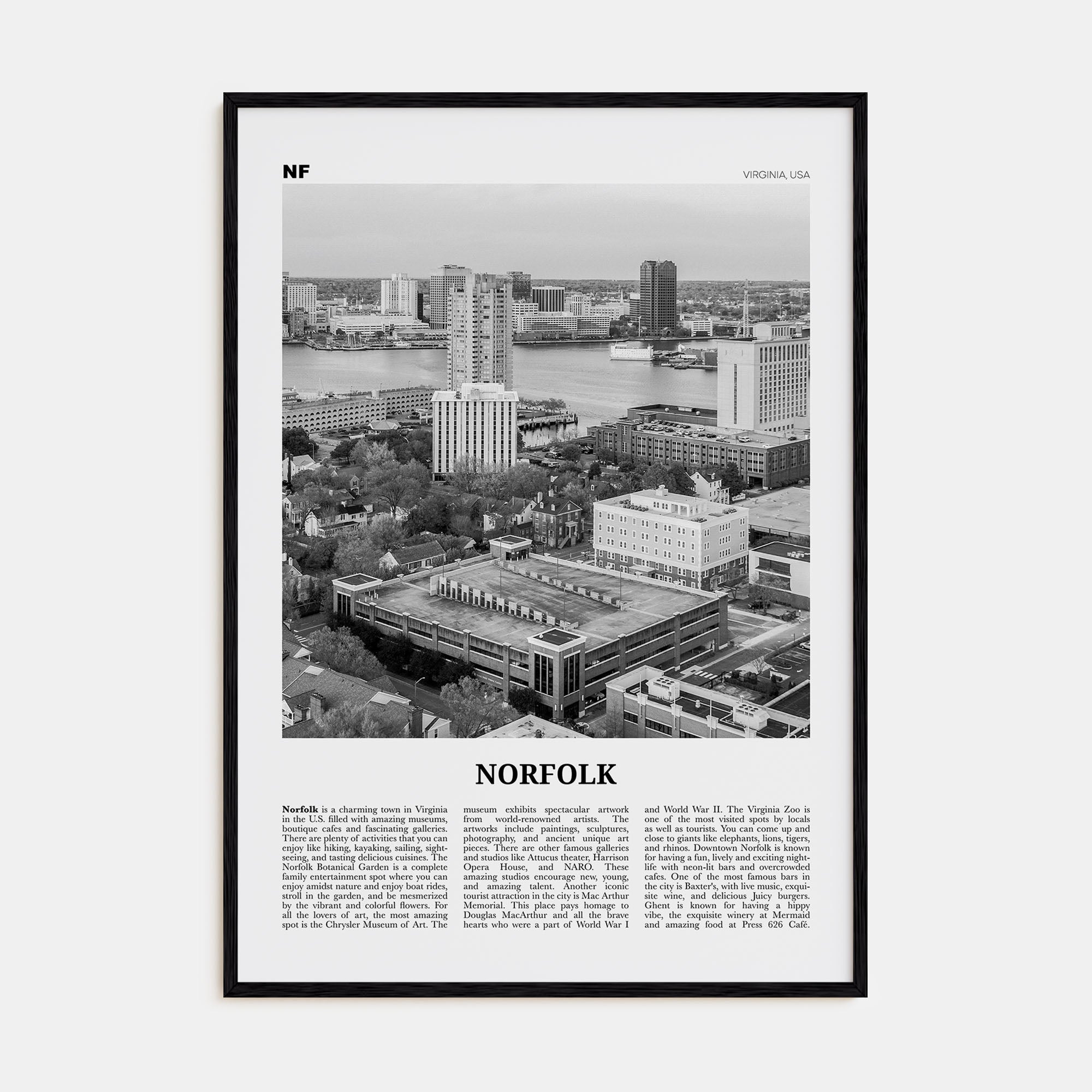 Norfolk, Virginia Travel B&W Poster