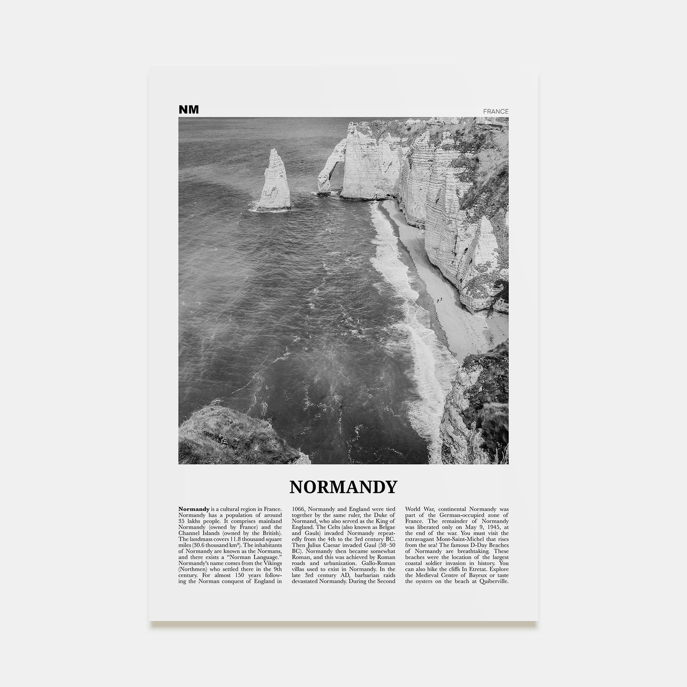 Normandy Travel B&W Poster