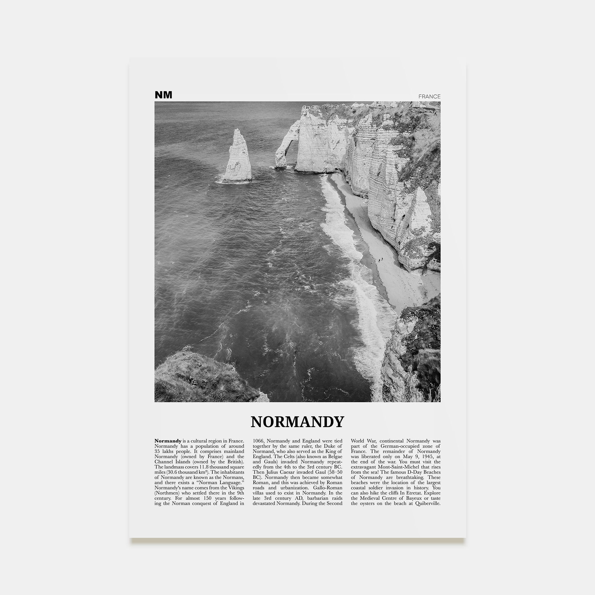Normandy Travel B&W Poster