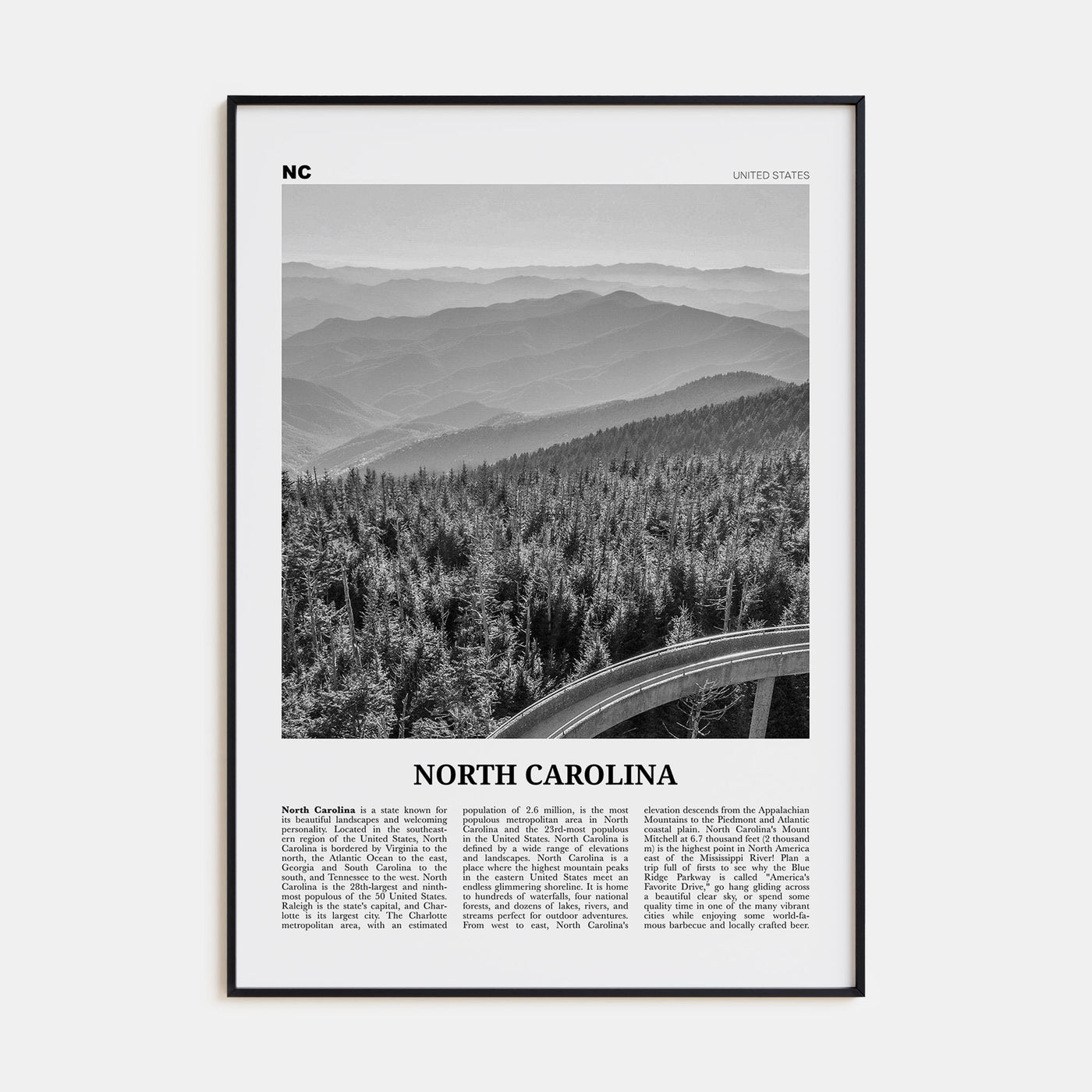 North Carolina Travel B&W No 1 Poster
