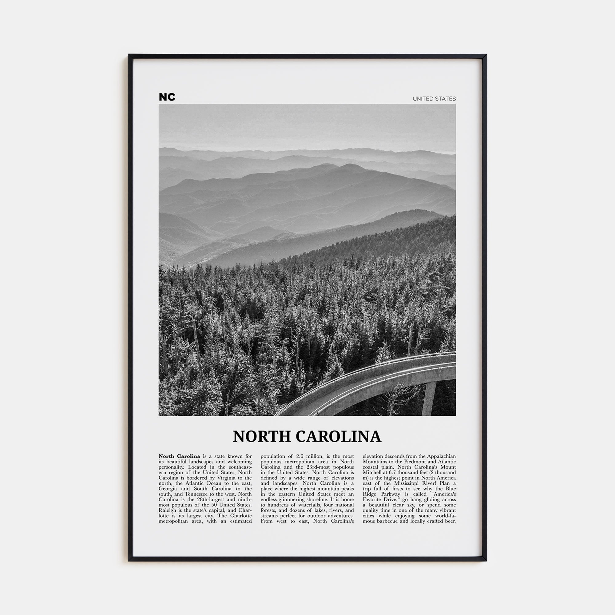 North Carolina Travel B&W No 1 Poster