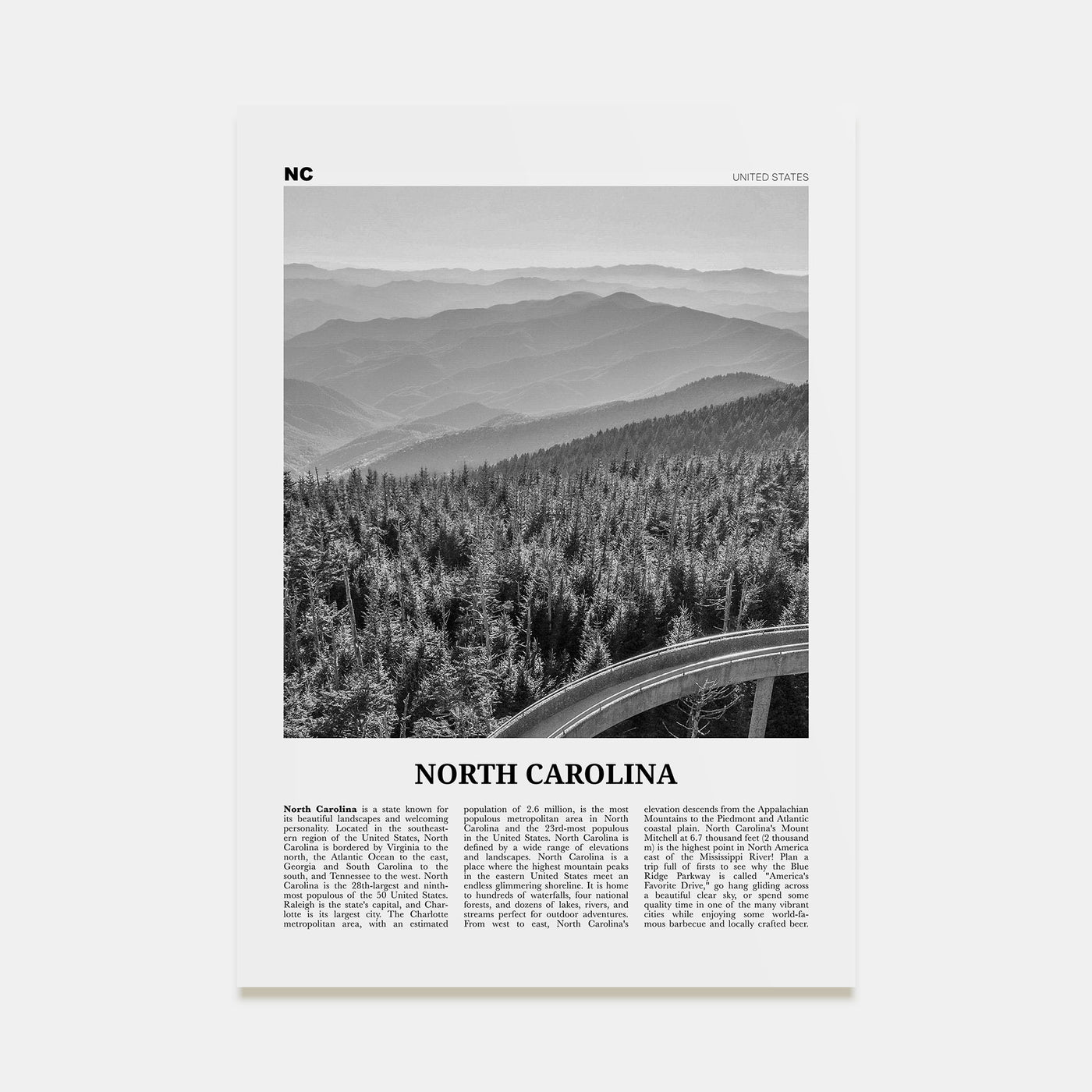 North Carolina Travel B&W No 1 Poster