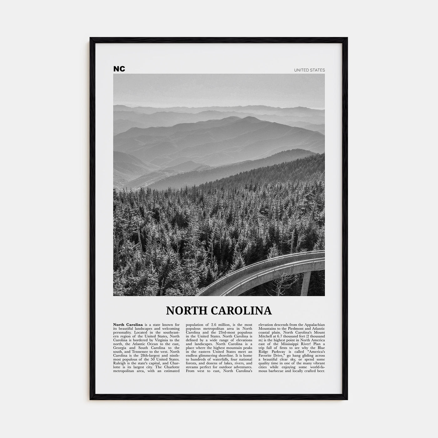 North Carolina Travel B&W No 1 Poster