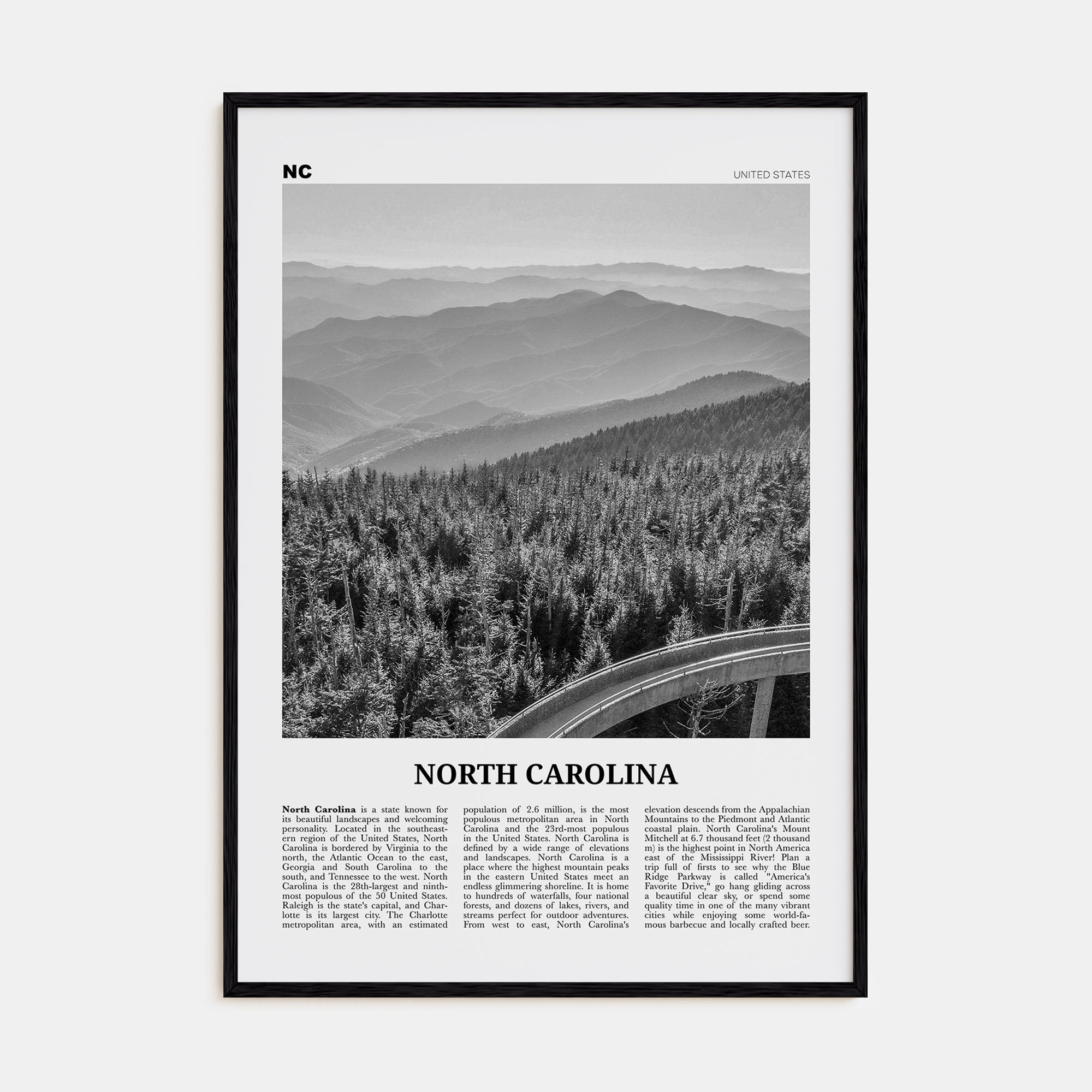 North Carolina Travel B&W No 1 Poster