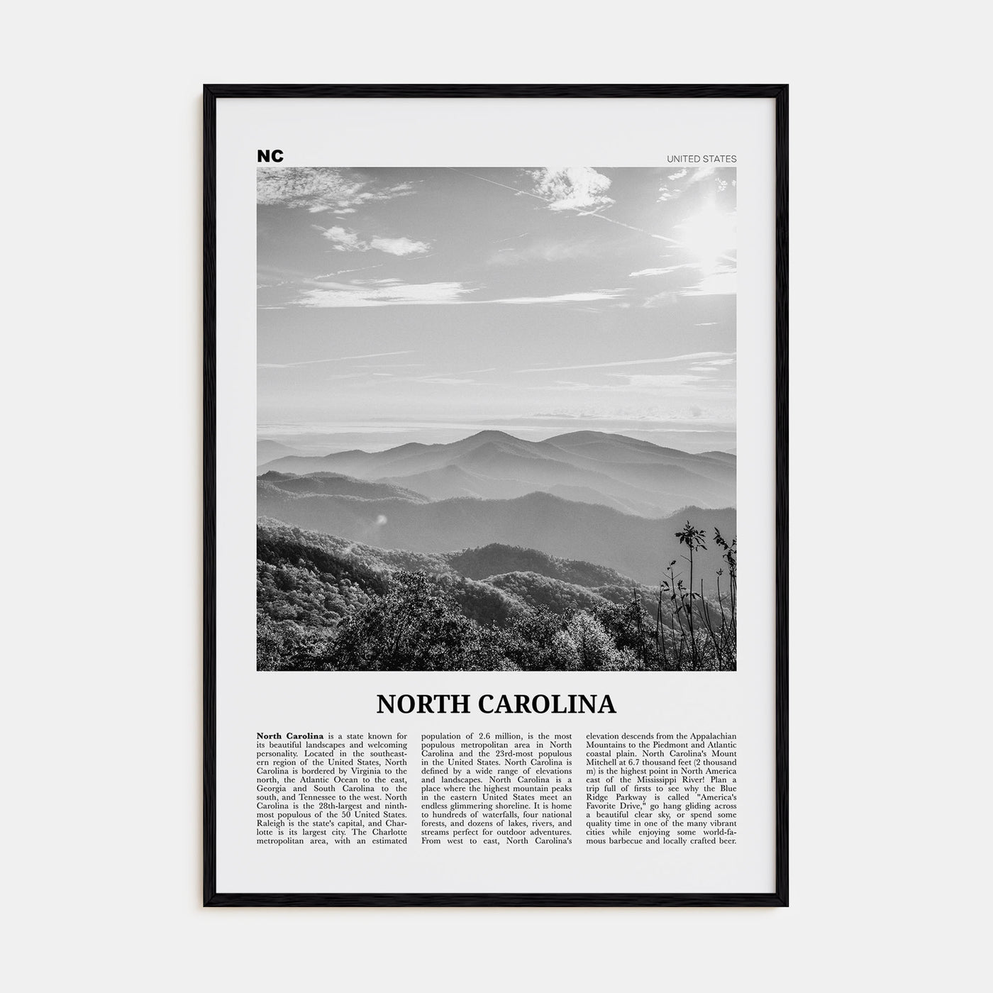 North Carolina Travel B&W No 2 Poster