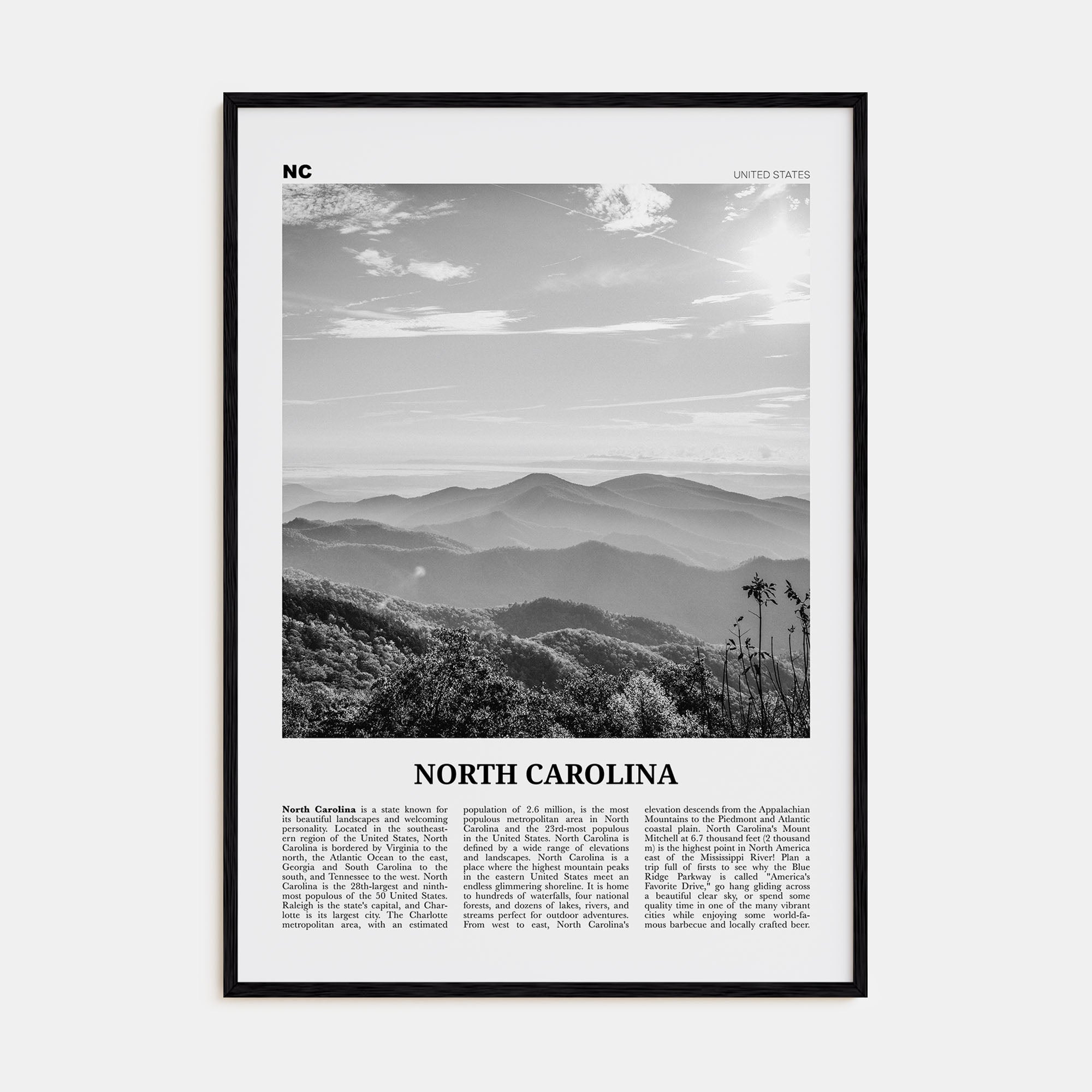 North Carolina Travel B&W No 2 Poster