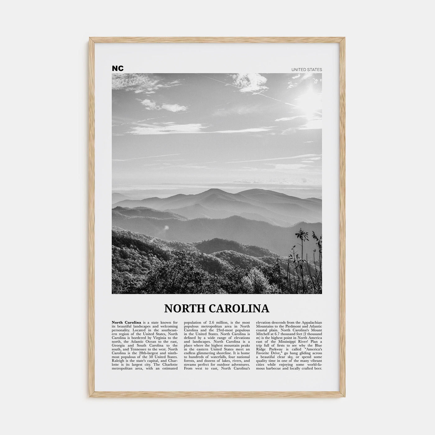 North Carolina Travel B&W No 2 Poster