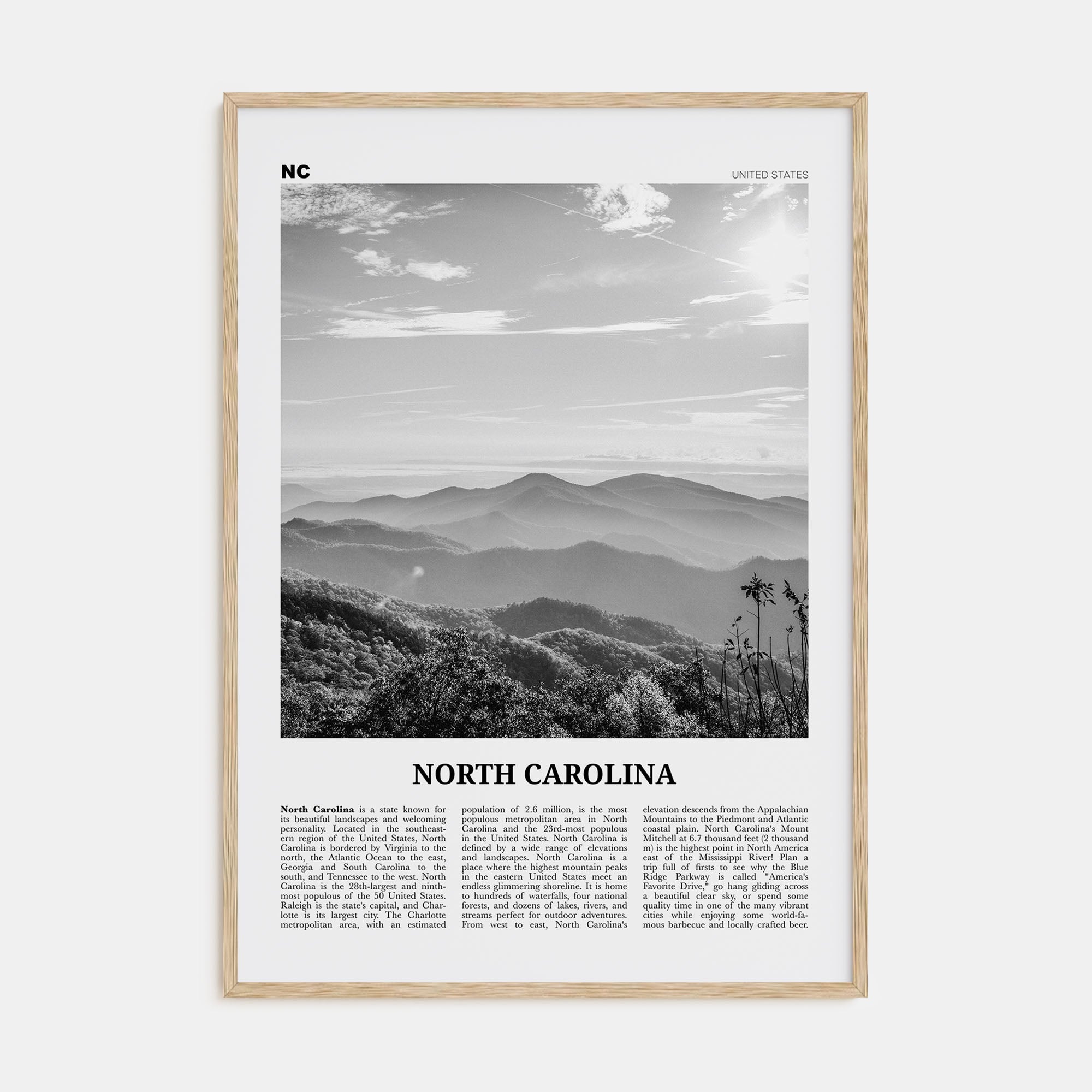 North Carolina Travel B&W No 2 Poster