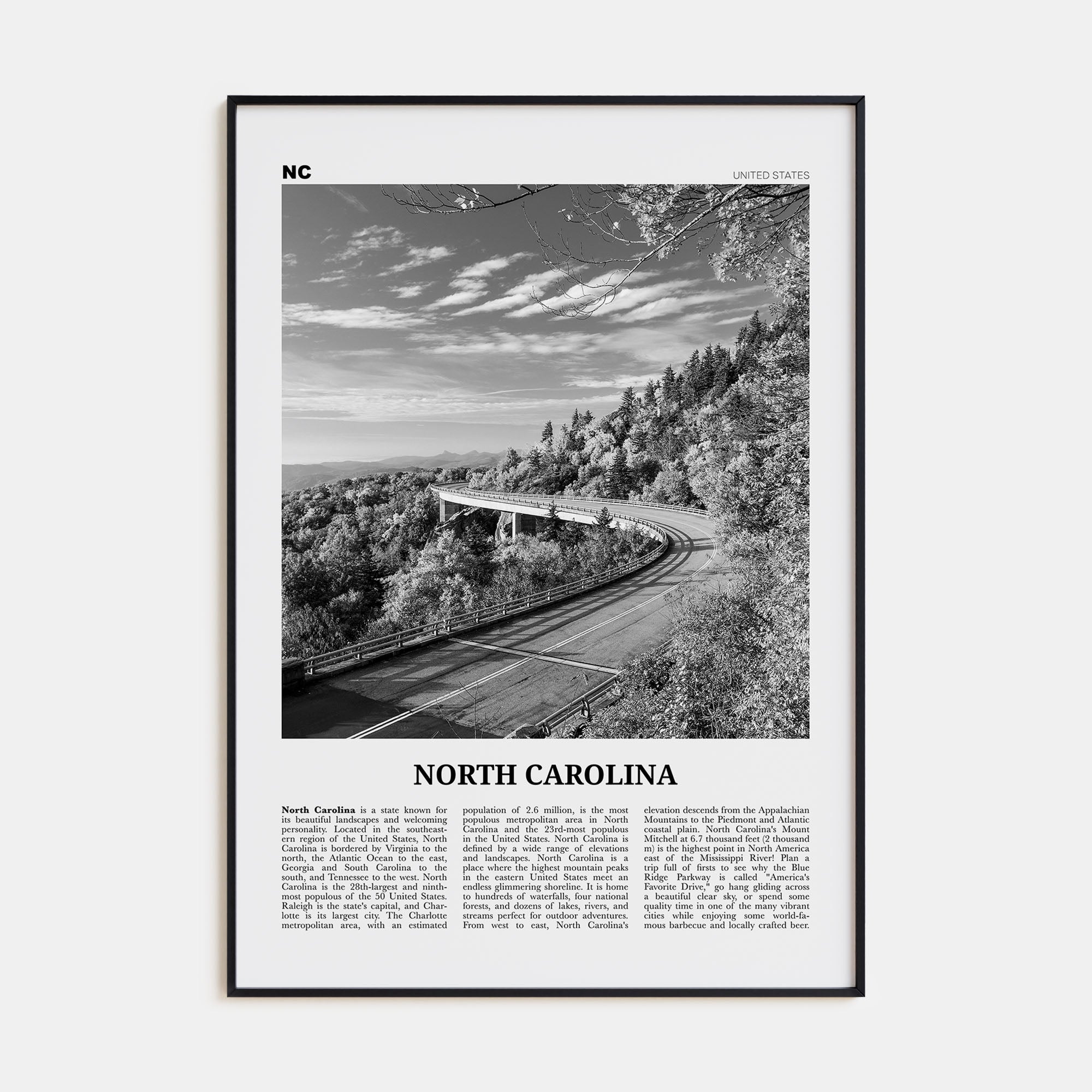 North Carolina Travel B&W No 3 Poster