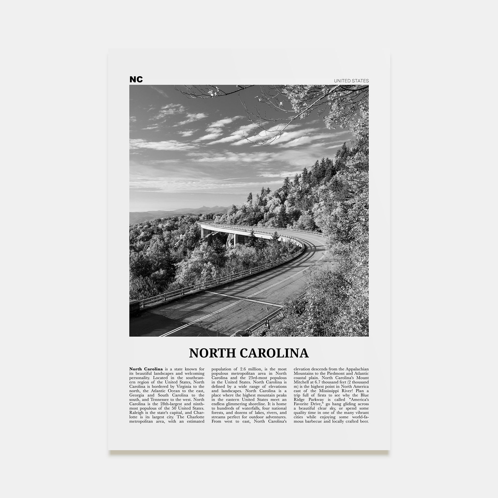 North Carolina Travel B&W No 3 Poster