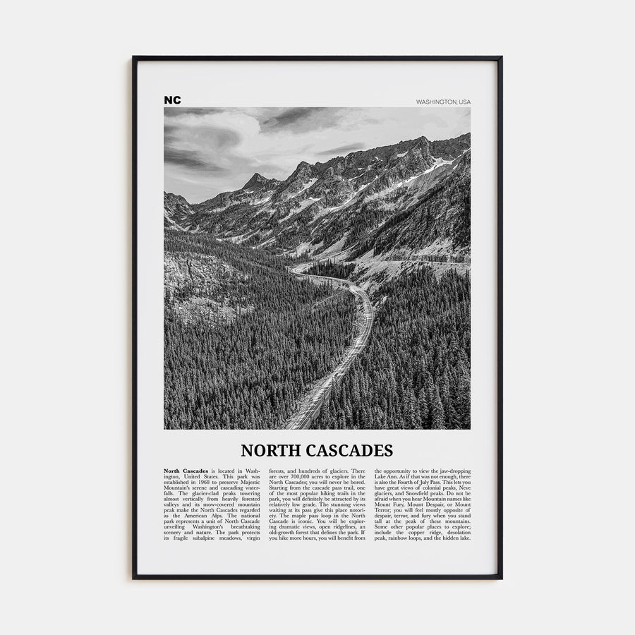 North Cascades National Park Travel B&W Poster