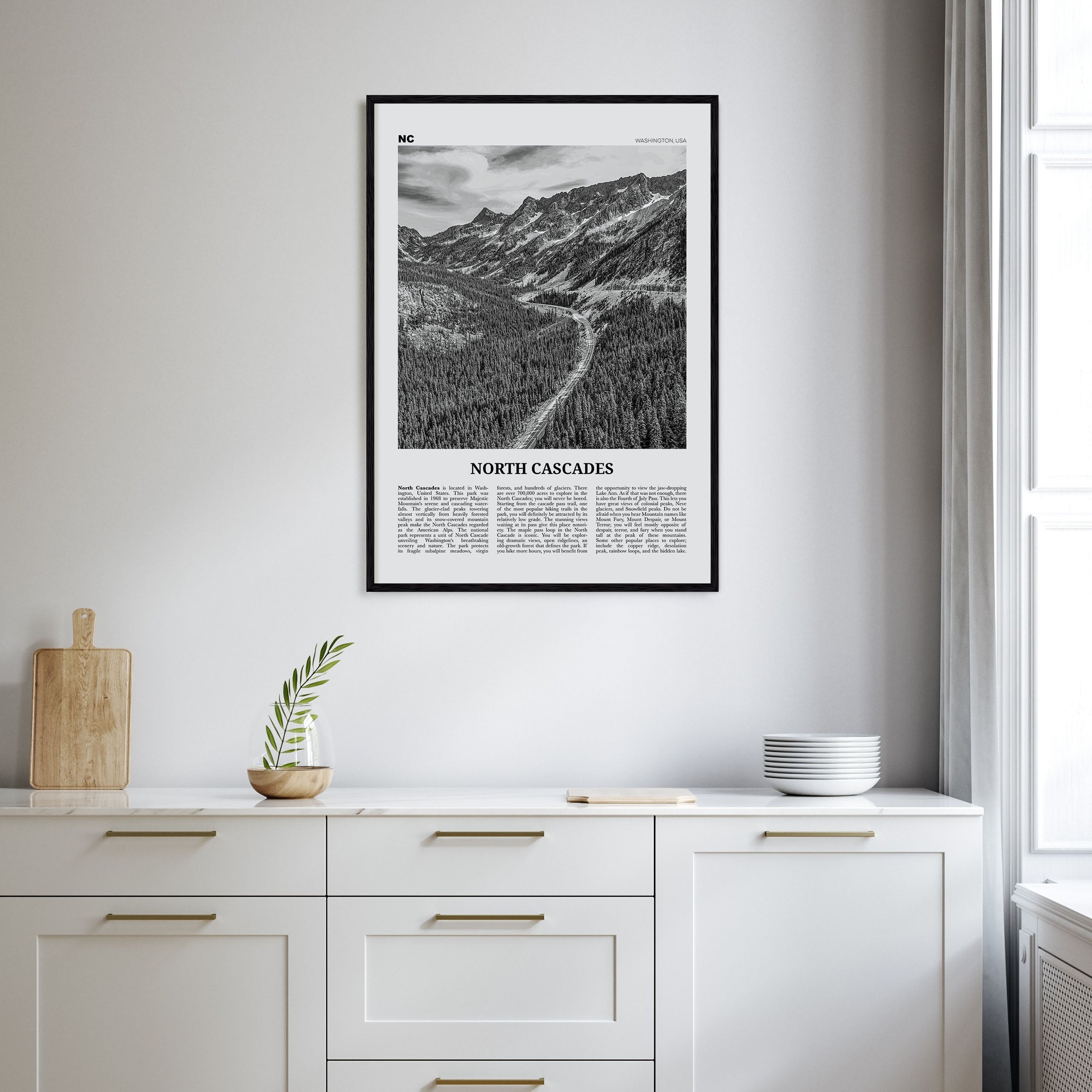 North Cascades National Park Travel B&W Poster