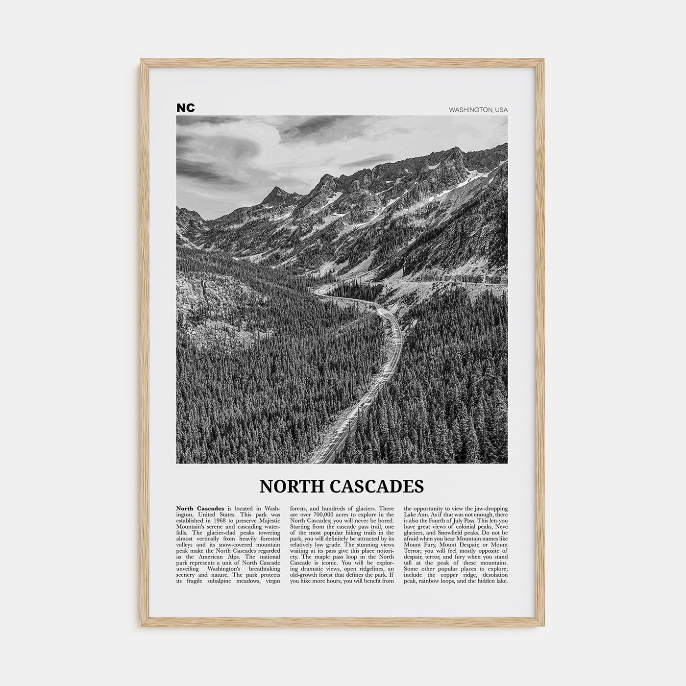 North Cascades National Park Travel B&W Poster