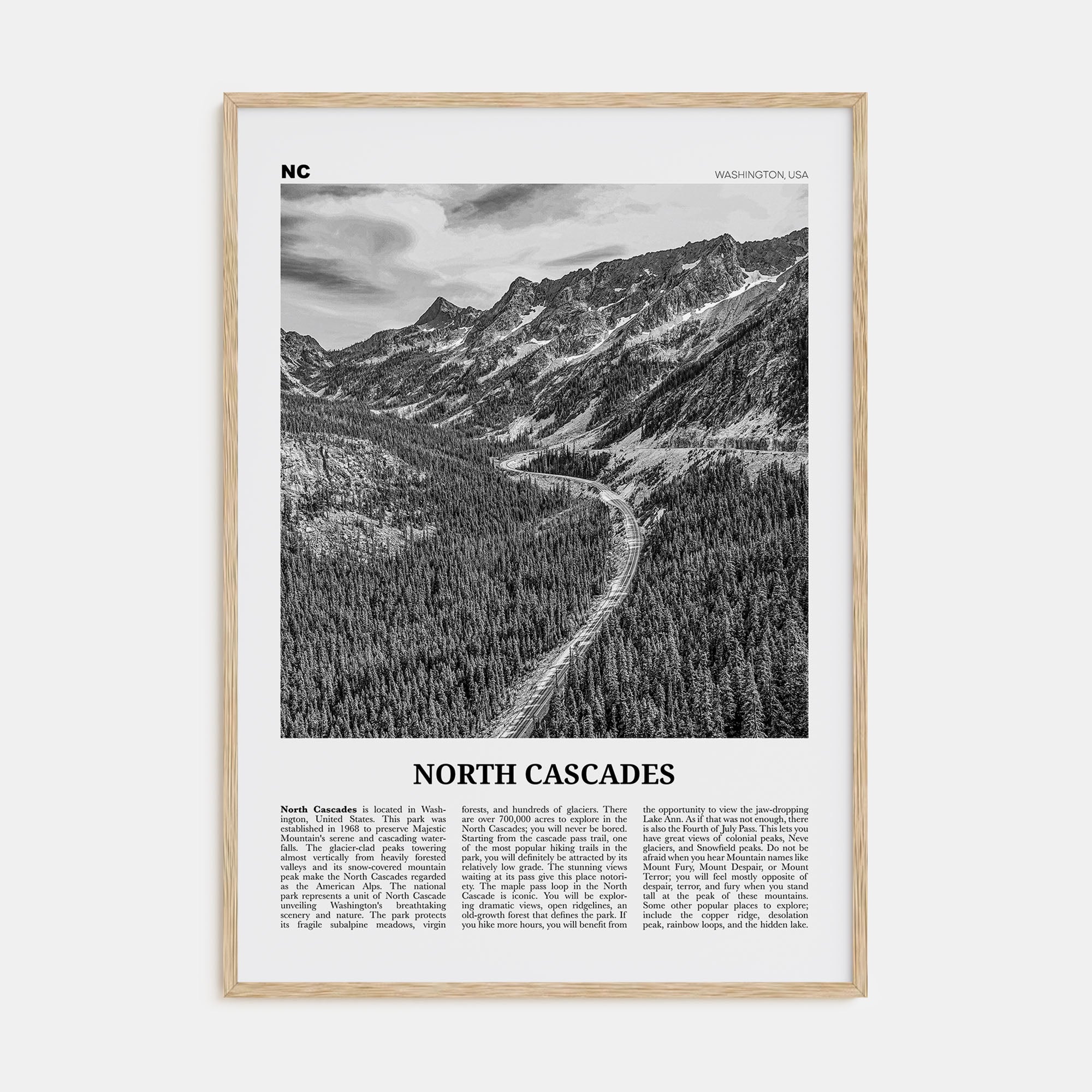 North Cascades National Park Travel B&W Poster