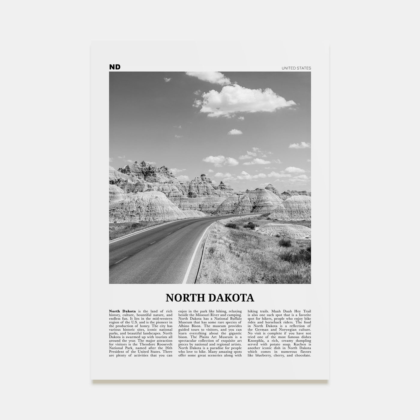 North Dakota Travel B&W No 1 Poster