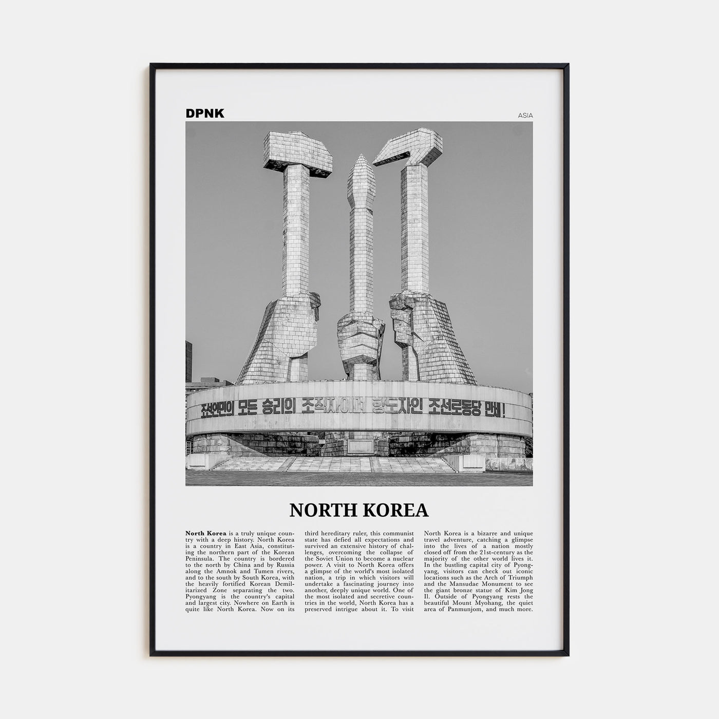 North Korea Travel B&W Poster