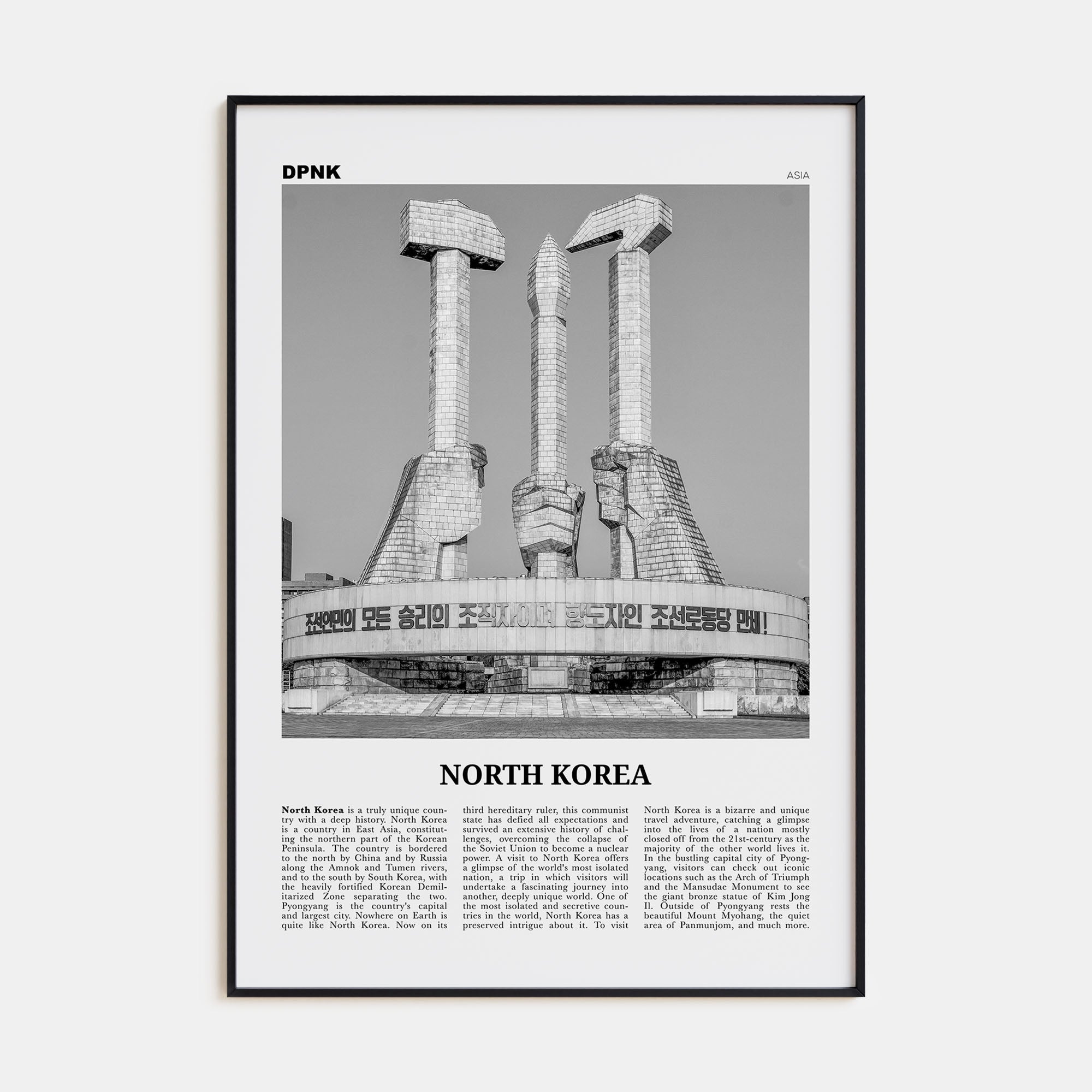 North Korea Travel B&W Poster