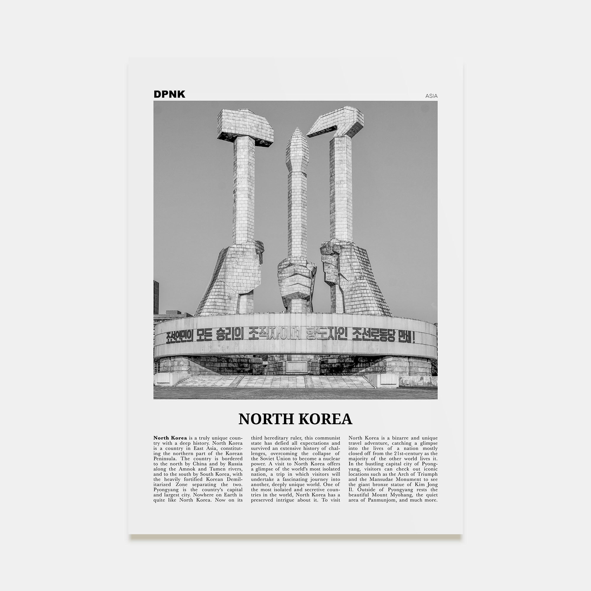North Korea Travel B&W Poster