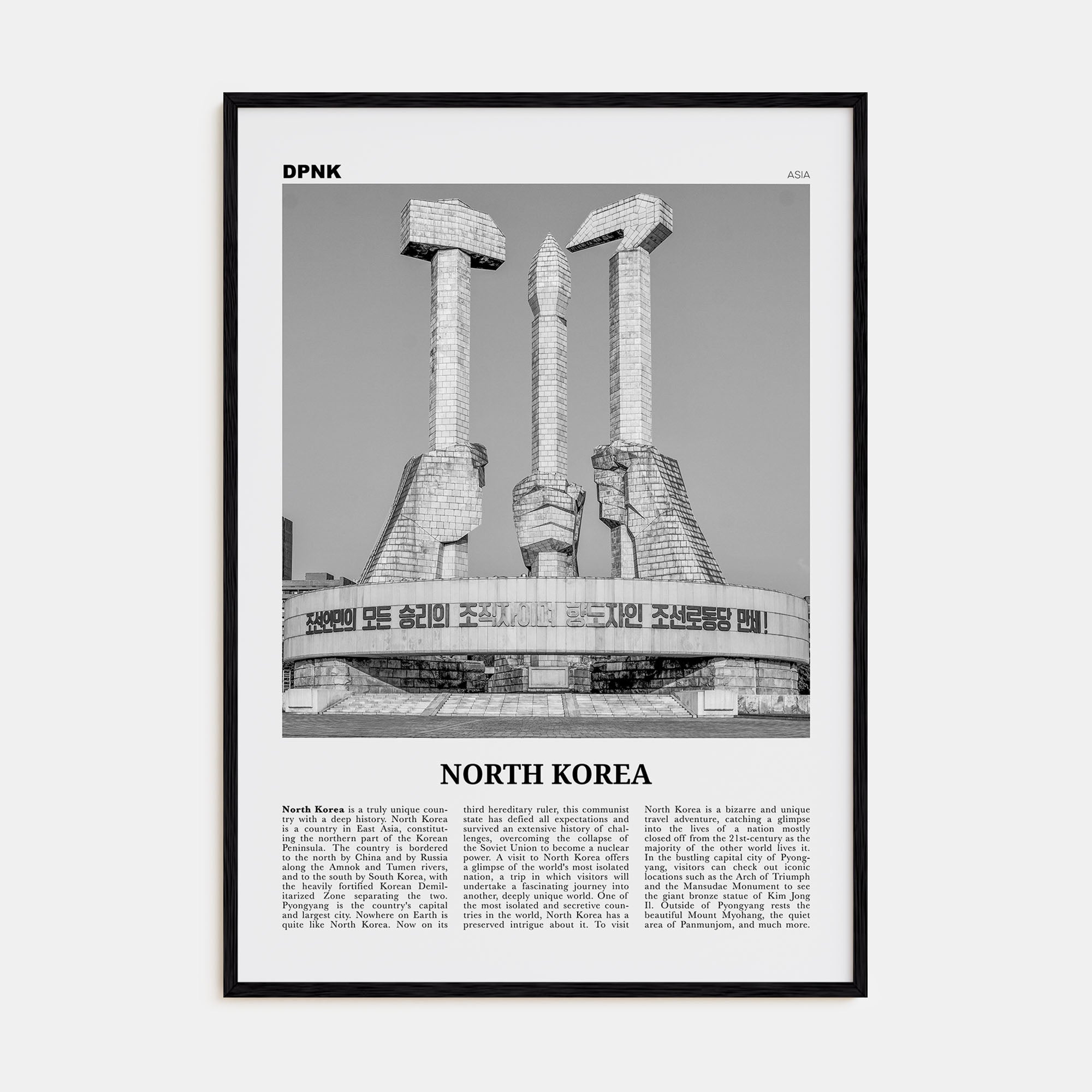 North Korea Travel B&W Poster