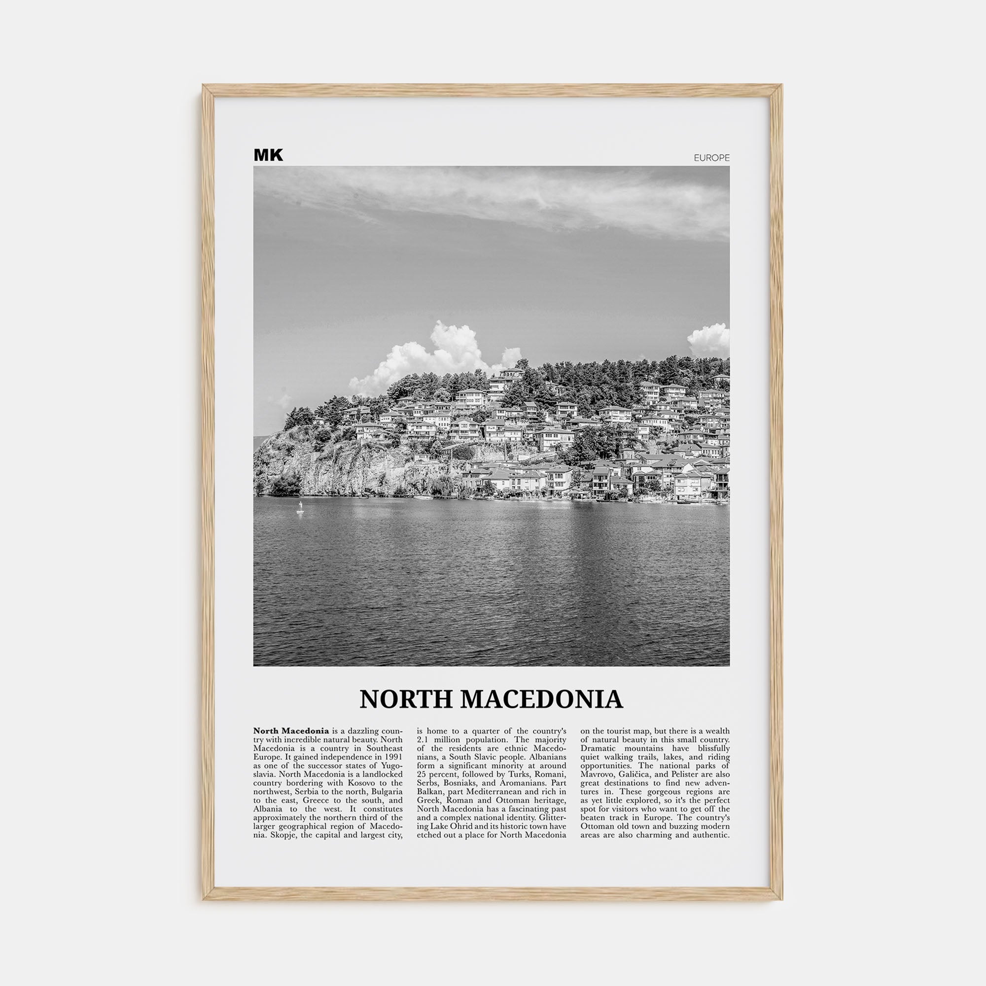 North Macedonia Travel B&W Poster