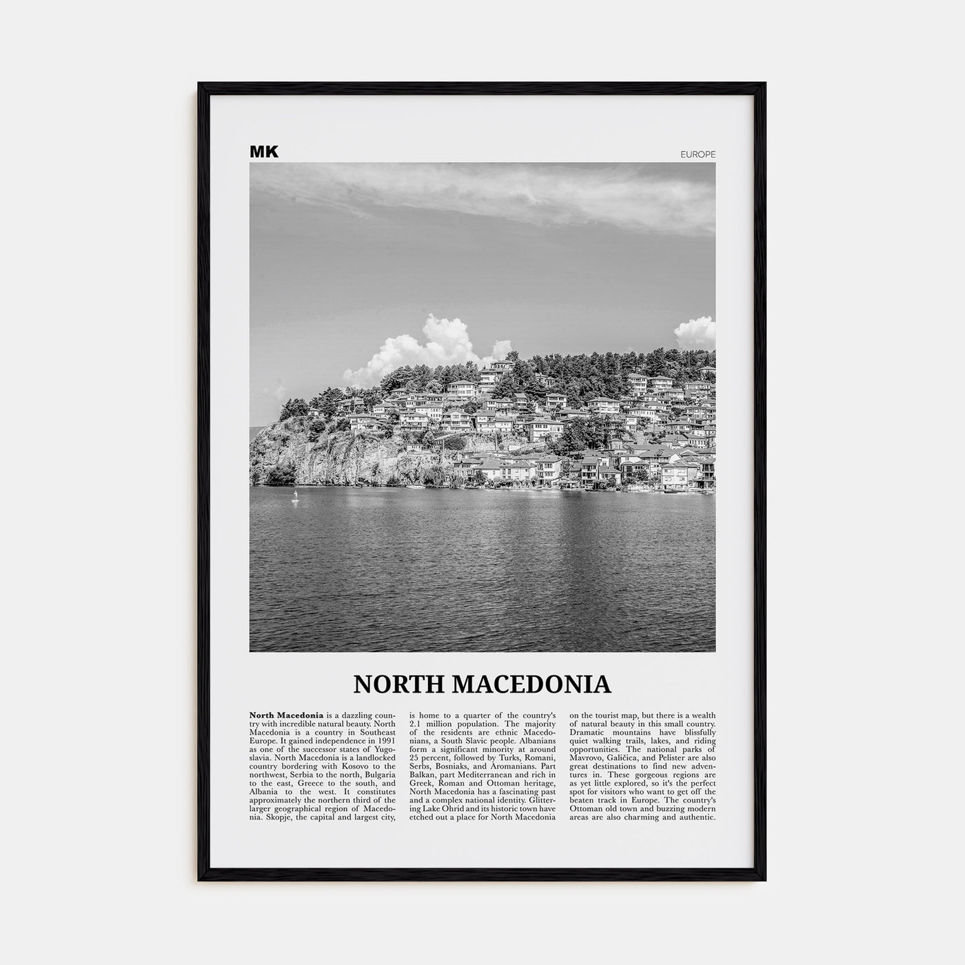 North Macedonia Travel B&W Poster