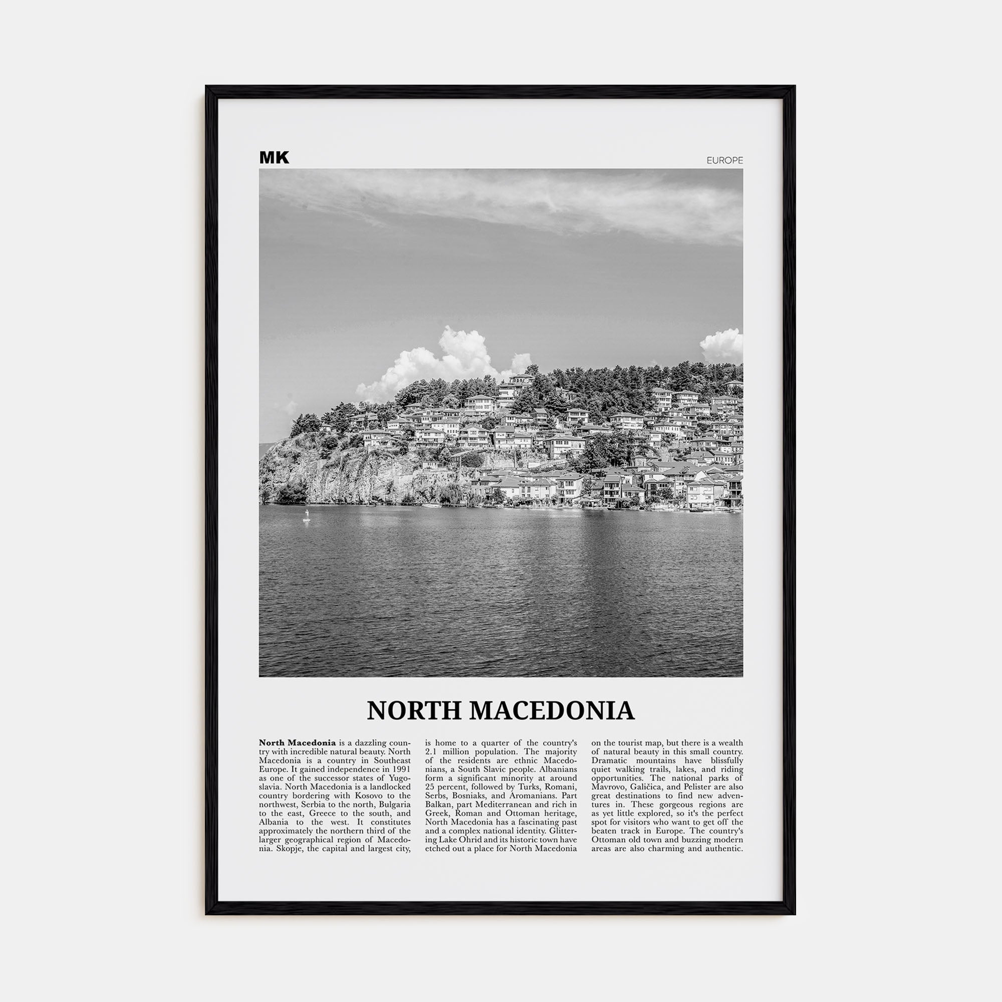 North Macedonia Travel B&W Poster