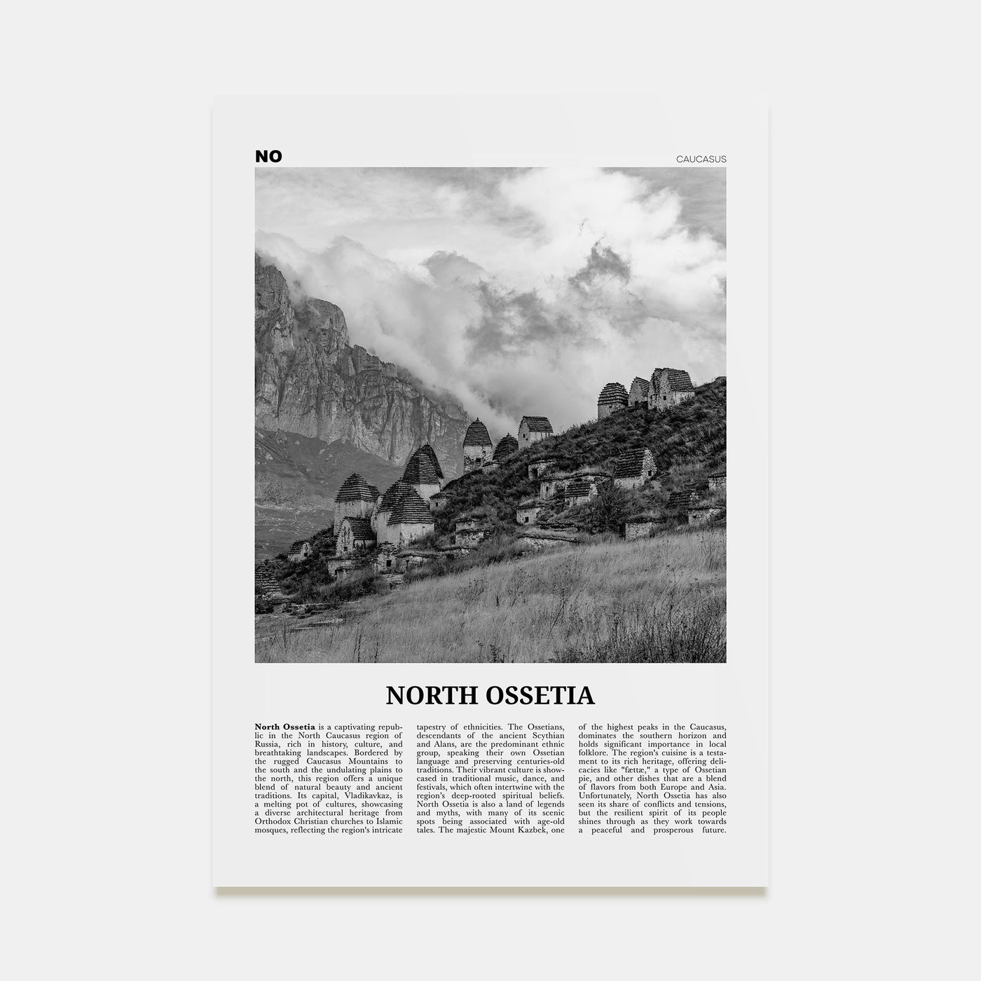 North Ossetia Travel B&W Poster