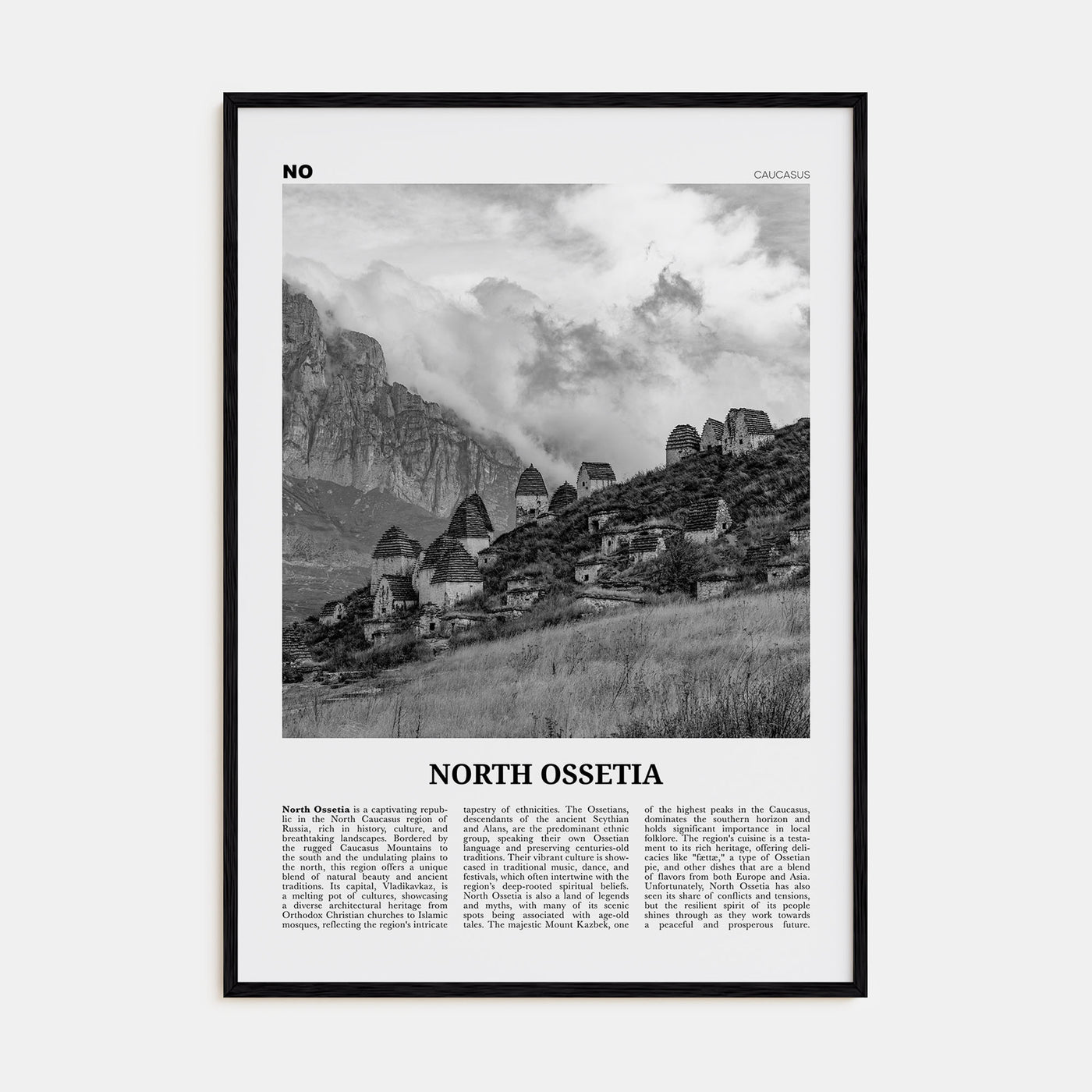 North Ossetia Travel B&W Poster