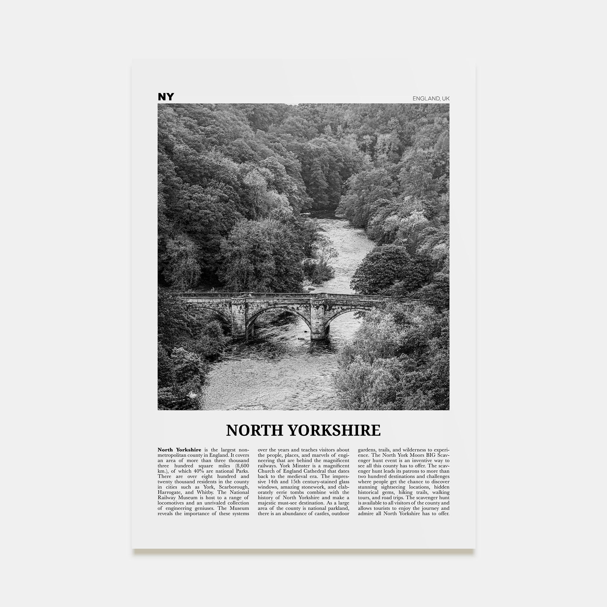 North Yorkshire Travel B&W Poster