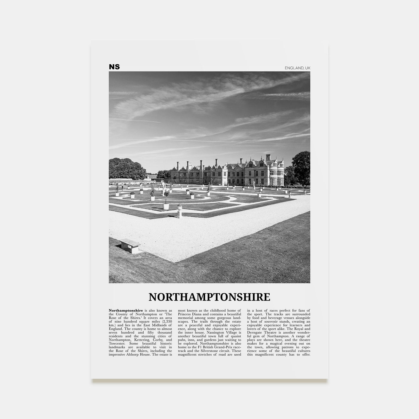 Northamptonshire Travel B&W Poster