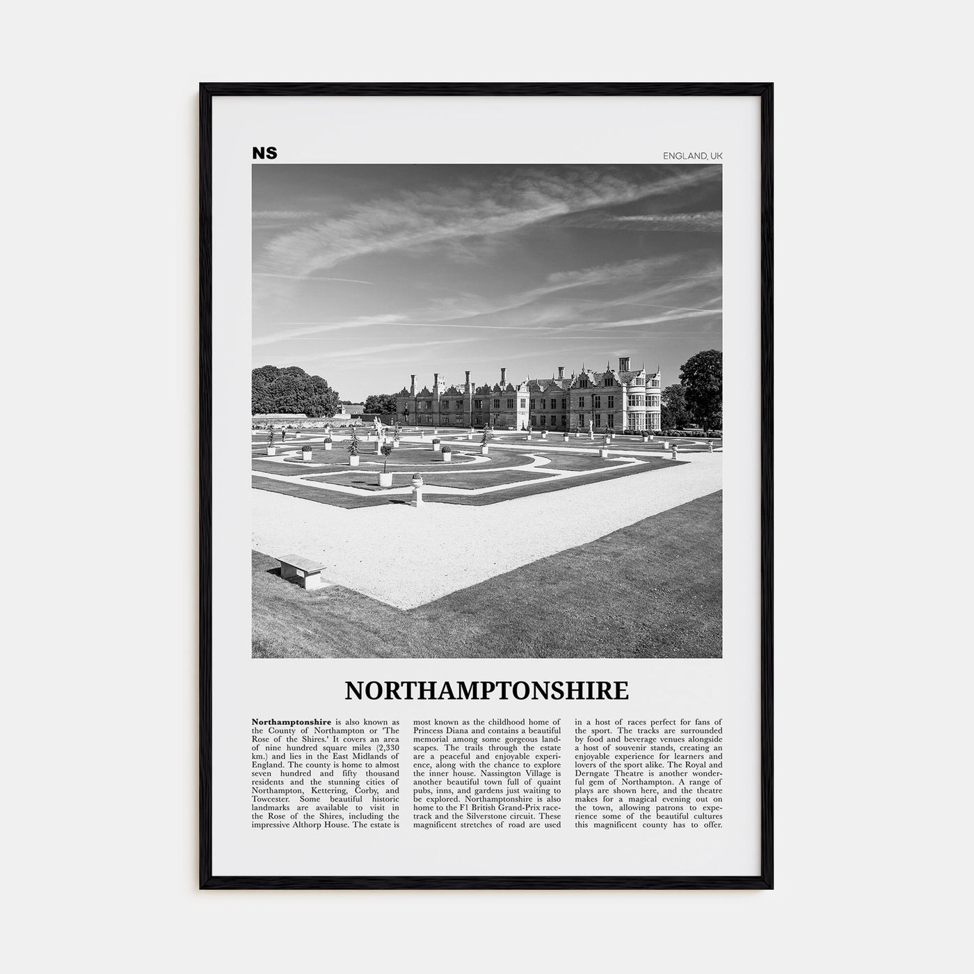 Northamptonshire Travel B&W Poster