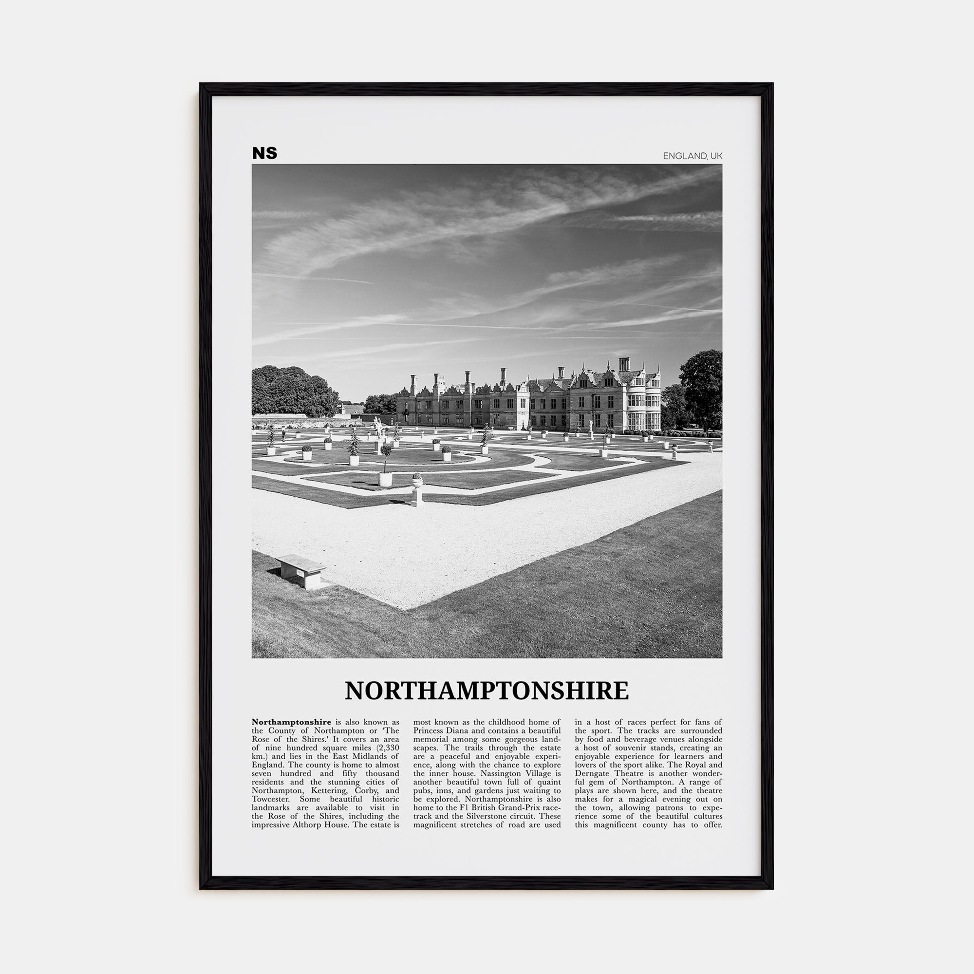 Northamptonshire Travel B&W Poster
