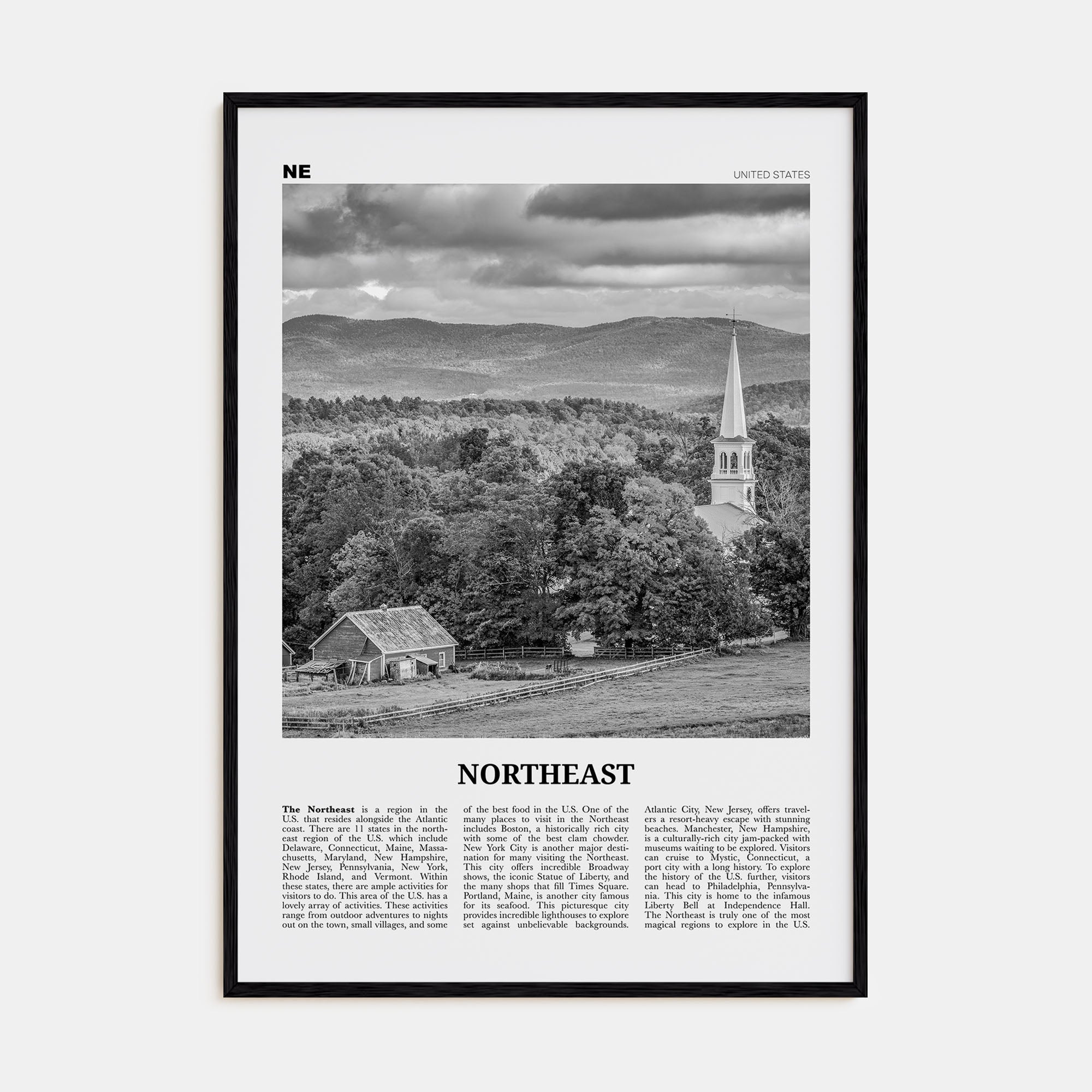 Northeast Travel B&W Poster
