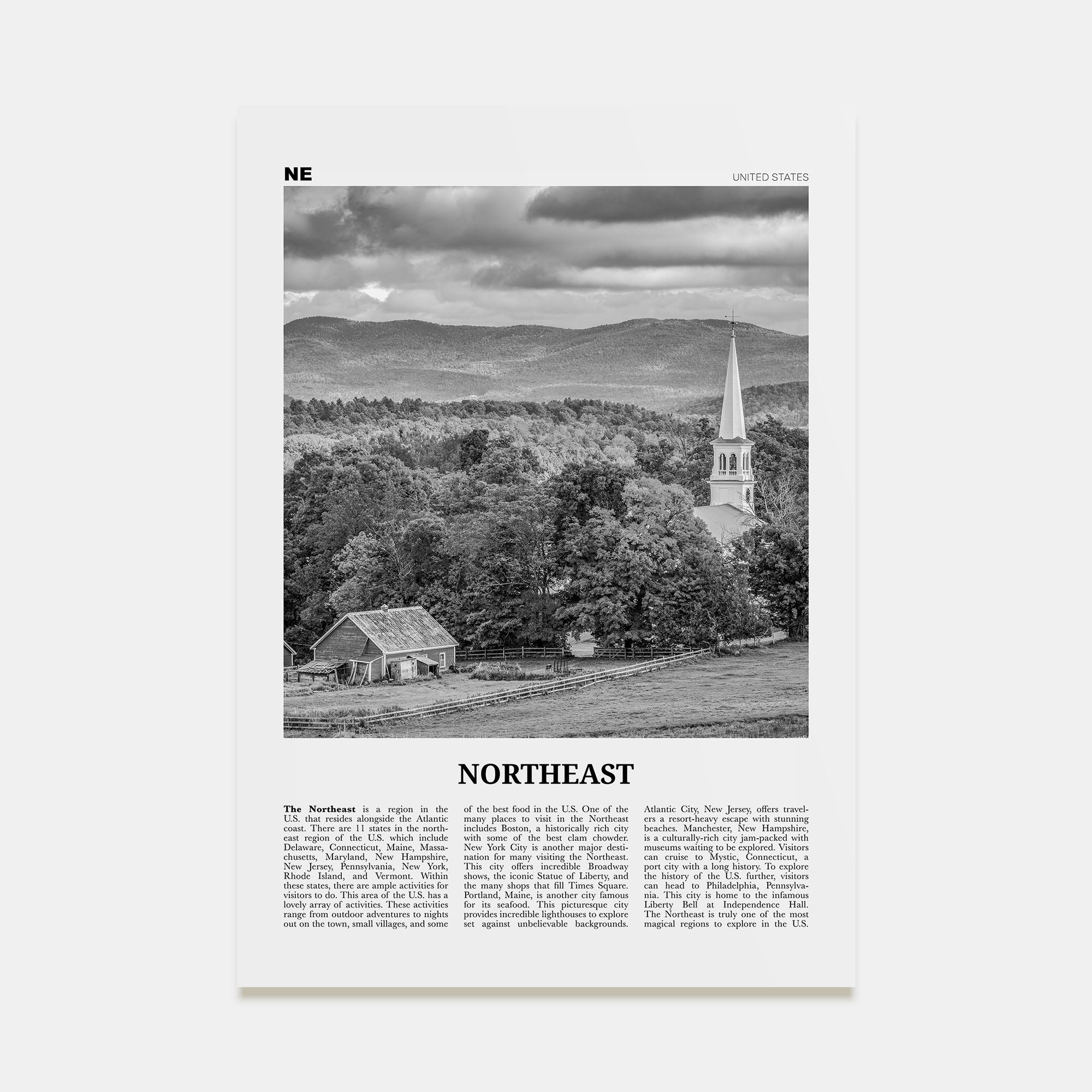 Northeast Travel B&W Poster