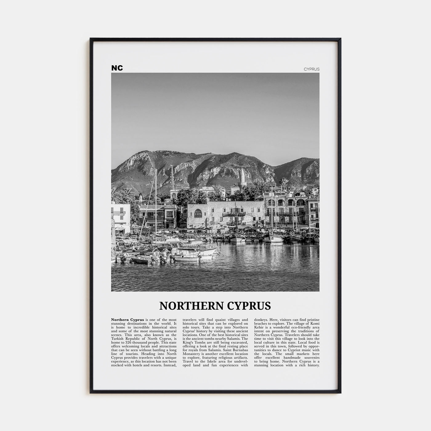 Northern Cyprus Travel B&W Poster